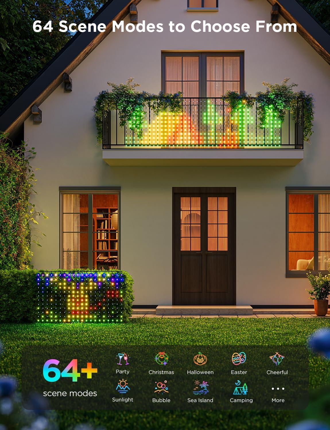 imageGovee Outdoor Net Lights 28  94ft with RGBIC and DIY Functions 480 LEDs Smart Net Lights with 64 Modes for Bush Patio Decor IP65 Waterproof Compatible with Alexa ampamp Google Assistant Green Wire2894ft