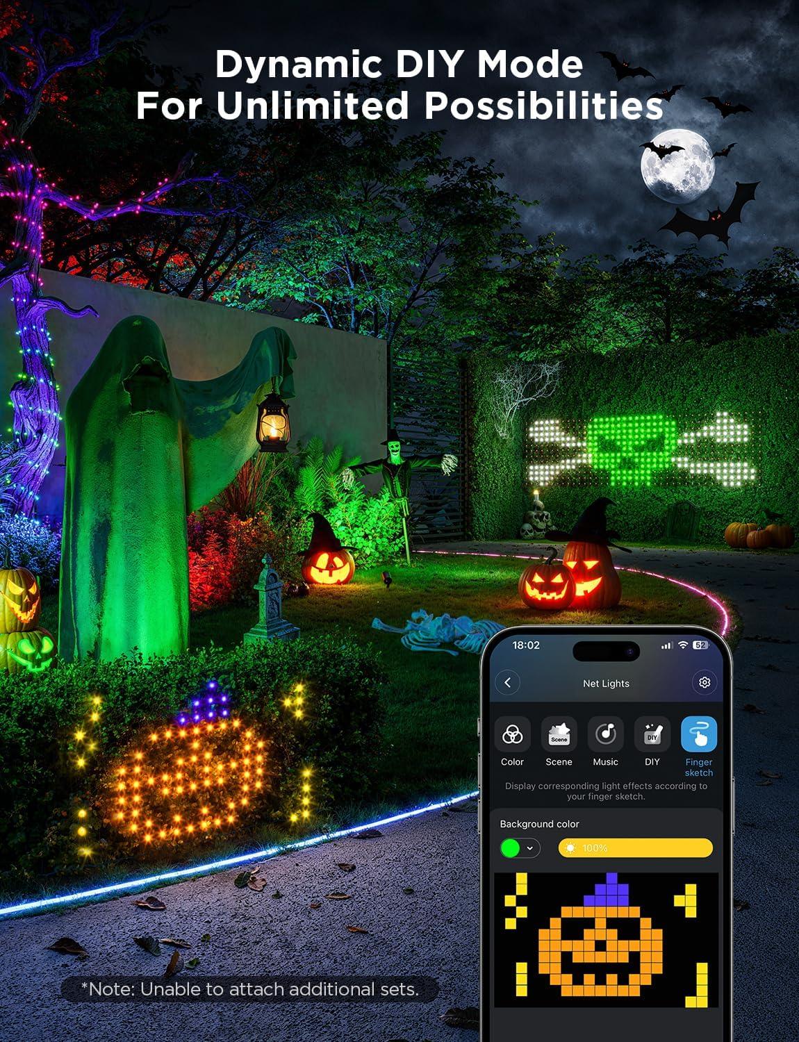 imageGovee Outdoor Net Lights 28  94ft with RGBIC and DIY Functions 480 LEDs Smart Net Lights with 64 Modes for Bush Patio Decor IP65 Waterproof Compatible with Alexa ampamp Google Assistant Green Wire2894ft