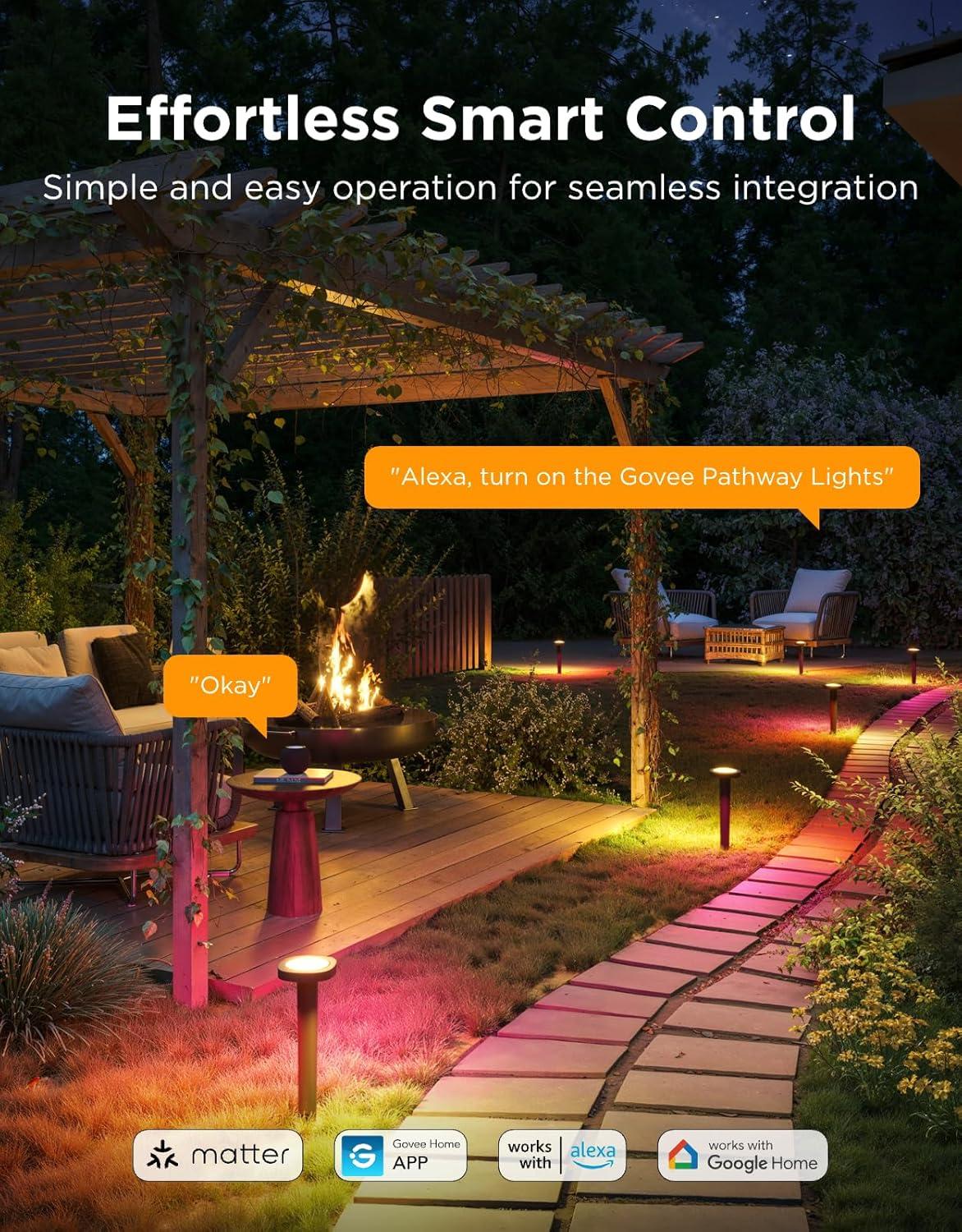 imageGovee Outdoor Pathway Lights 2 IP66 Waterproof Patio Lights 60 Scene Modes Landscape Lighting for Yard Garage Garden Lawn Outdoor Decor Works with Alexa Google Assistant Matter Wired 4 Pack