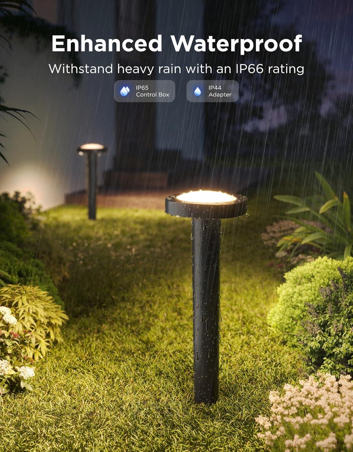 imageGovee Outdoor Pathway Lights 2 IP66 Waterproof Patio Lights 60 Scene Modes Landscape Lighting for Yard Garage Garden Lawn Outdoor Decor Works with Alexa Google Assistant Matter Wired 4 Pack