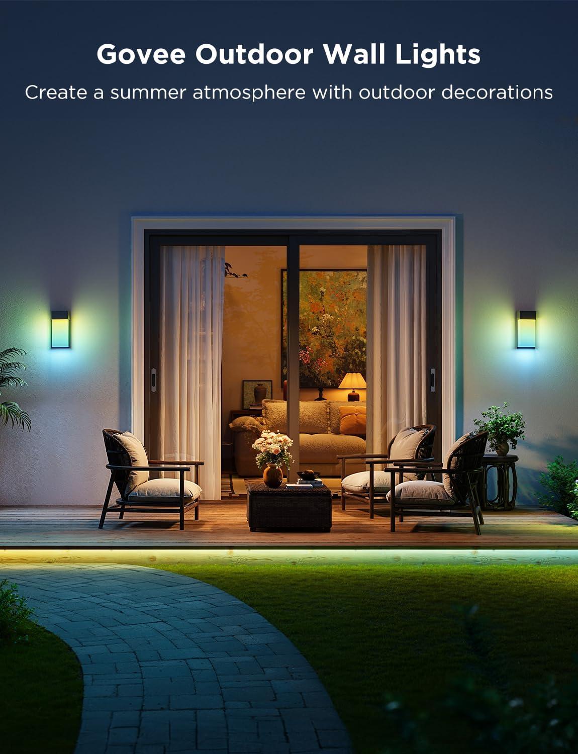 imageGovee Outdoor Wall Light 1500LM Smart RGBIC Porch Lights Outdoor with 45 Scene Modes IP65 Waterproof for Outdoor Decor DIY Lighting Effects Works with Alexa Google Assistant and Matter 2 Pack2
