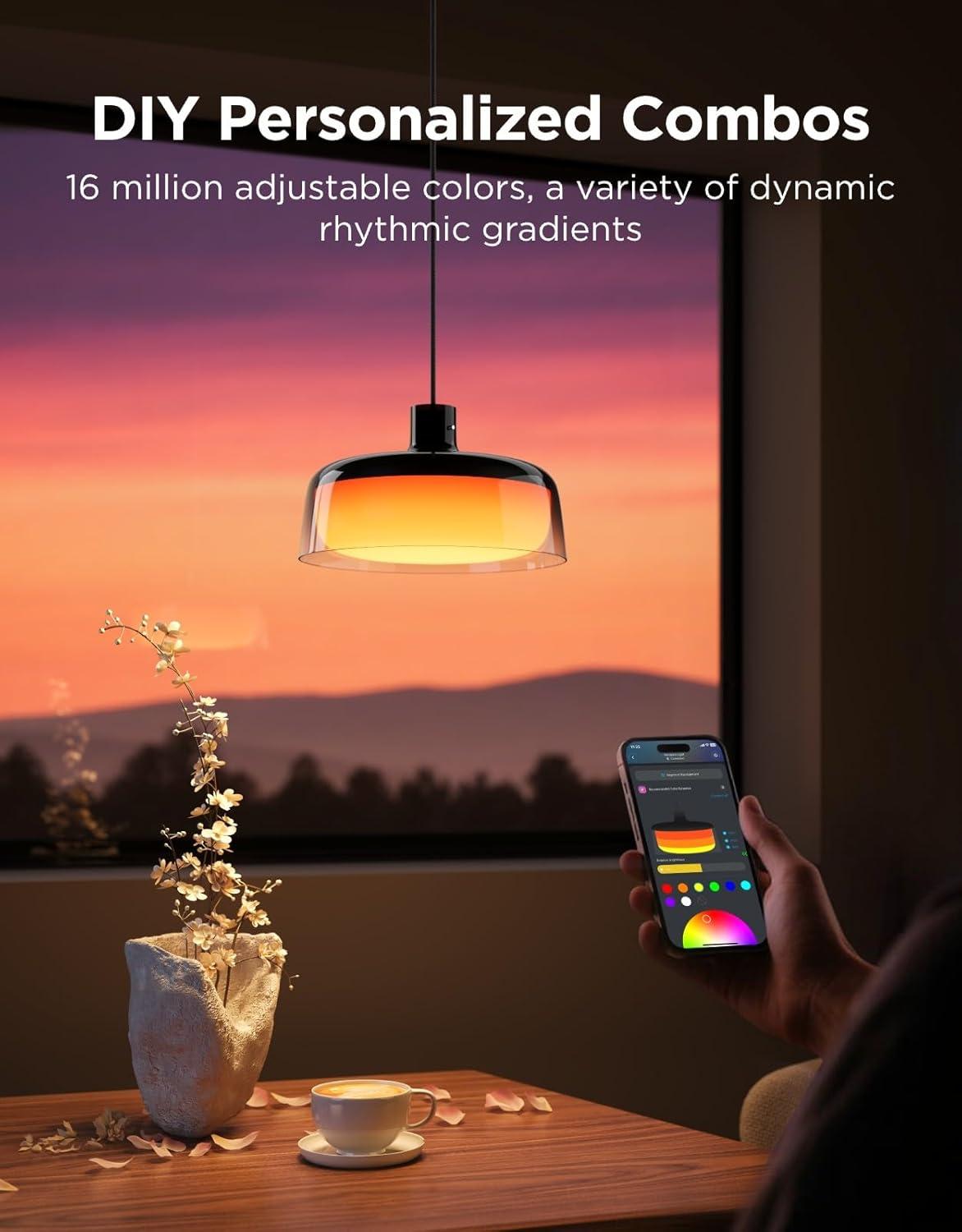 imageGovee Pendant Light for Kitchen Island ThreeLayer RGBIC Smart Lighting Matter Compatible 1300LM 2700K6500K Dimmable Black Hanging Light Fixture Works with Alexa Adjustable Height for Dining Room