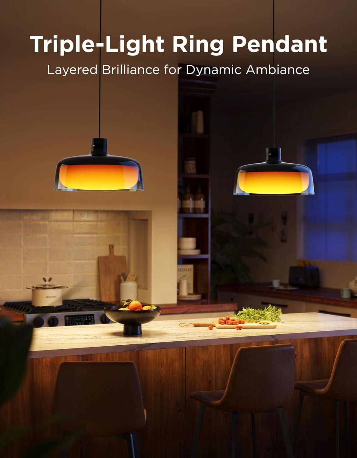 imageGovee Pendant Light for Kitchen Island ThreeLayer RGBIC Smart Lighting Matter Compatible 1300LM 2700K6500K Dimmable Black Hanging Light Fixture Works with Alexa Adjustable Height for Dining Room