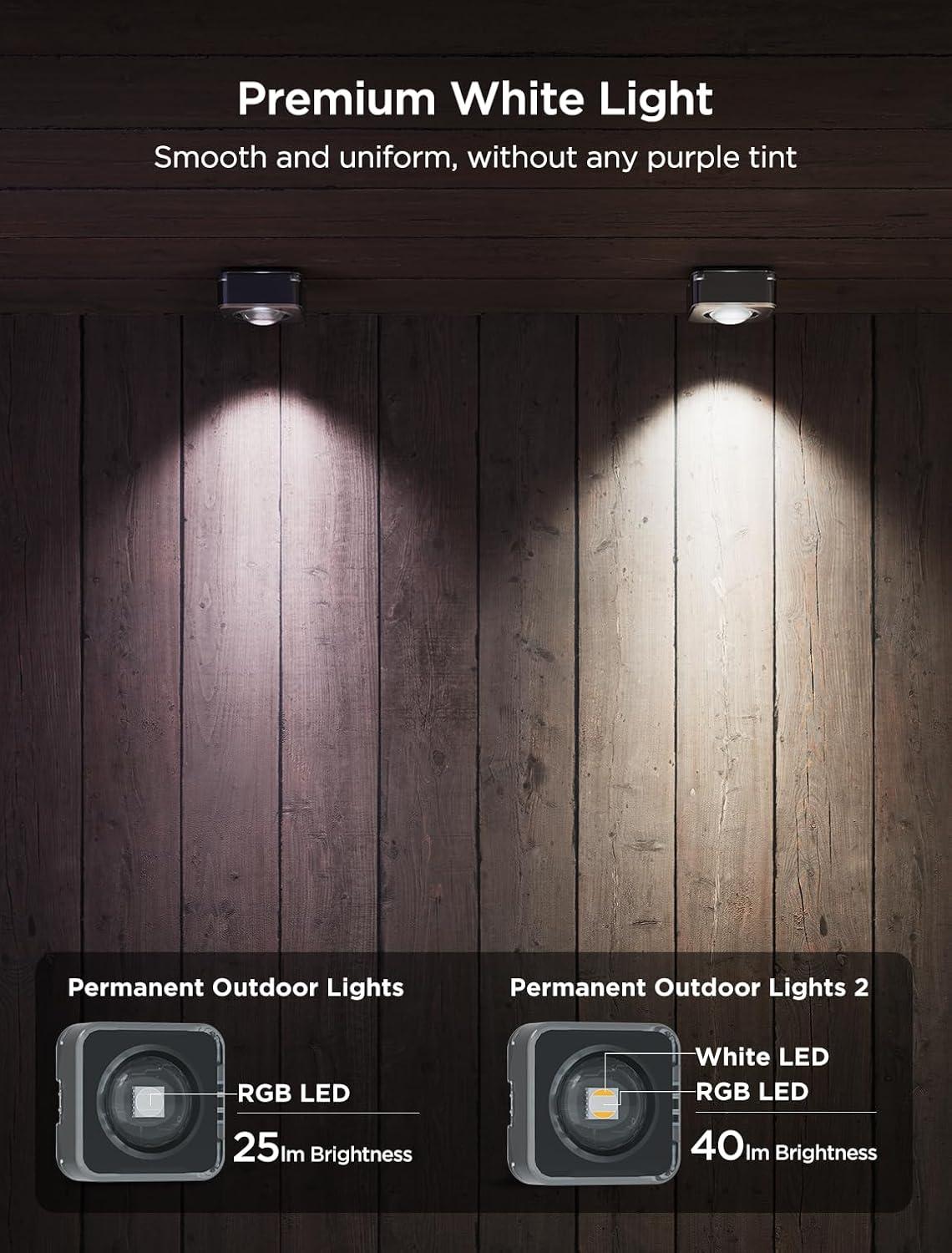 imageGovee Permanent Outdoor Lights 2 100ft RGBIC Outdoor Lights with 72 LED Lights IP67 Waterproof 100 Scene Modes with 40lm White for Outdoor Decorations Works with Alexa Google Assistant WhiteBlack