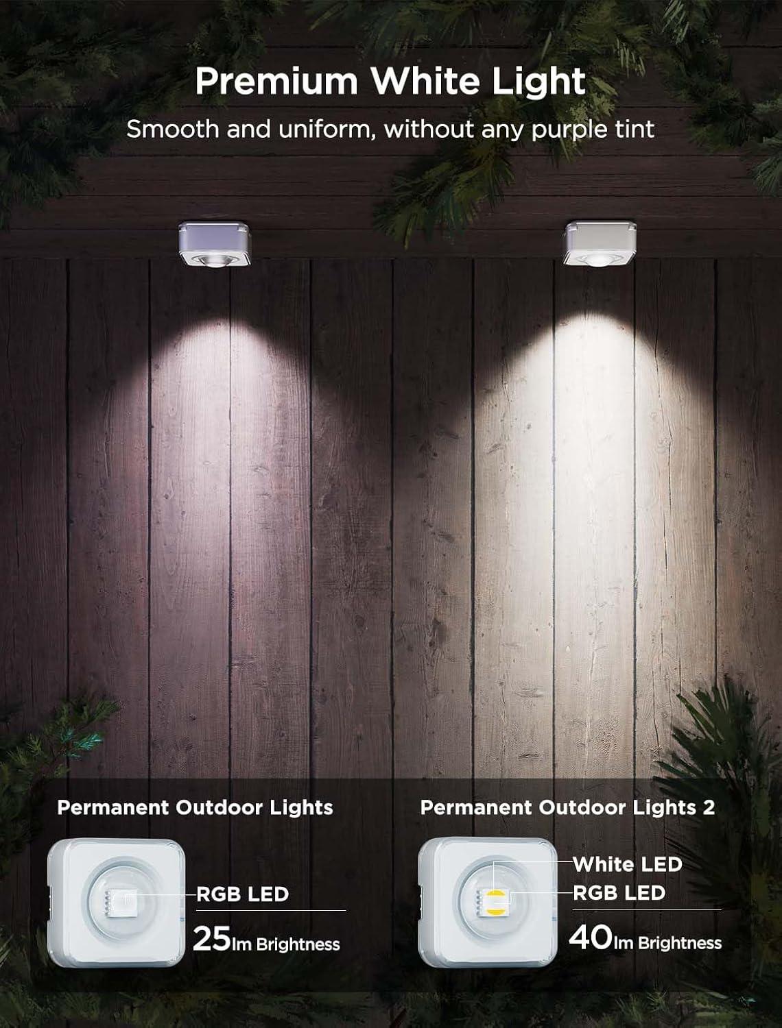 imageGovee Permanent Outdoor Lights 2 100ft RGBIC Outdoor Lights with 72 LED Lights IP67 Waterproof 100 Scene Modes with 40lm White for Outdoor Decorations Works with Alexa Google Assistant WhiteWhite