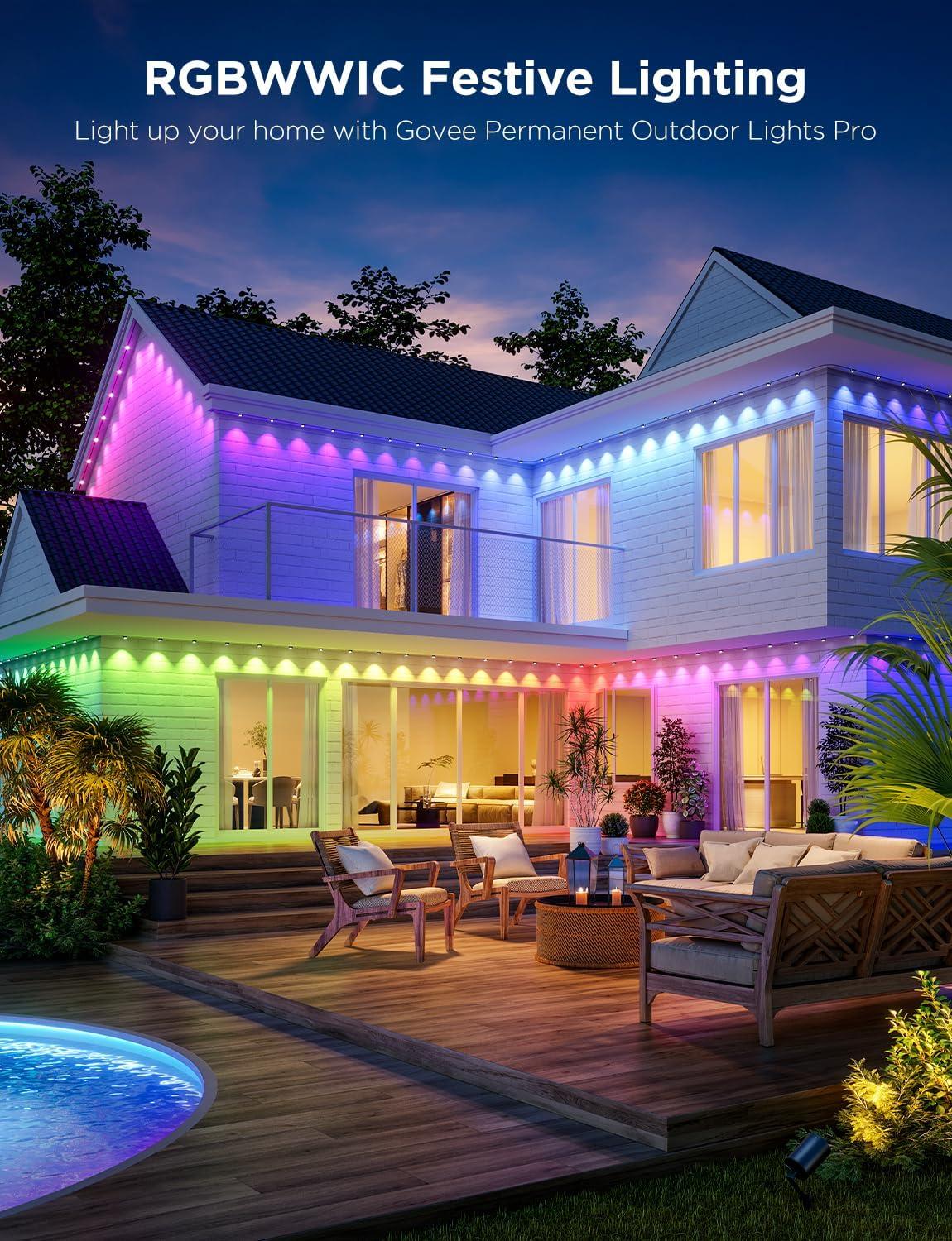 imageGovee Permanent Outdoor Lights Pro 200ft with 120 RGBIC LED Lights for Daily and Accent Lighting 75 Scene Modes for Outdoor Decor IP67 Waterproof Works with Alexa Google Assistant Matter WhiteWhite