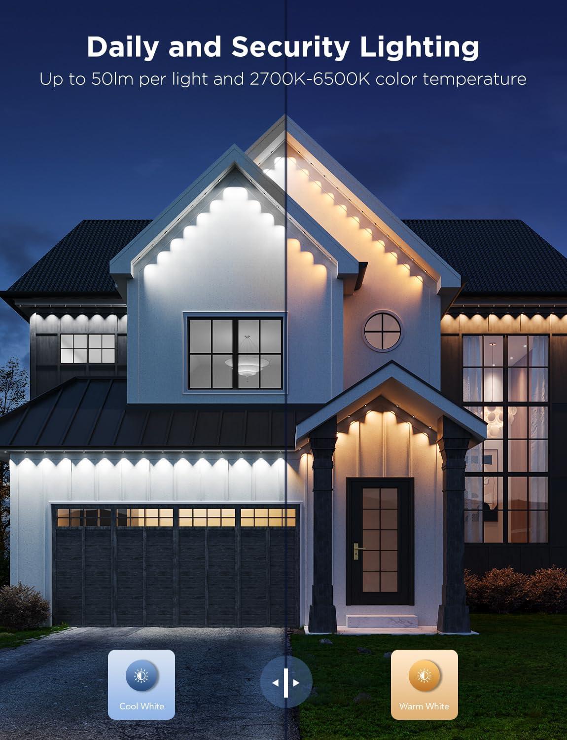 imageGovee Permanent Outdoor Lights Pro 200ft with 120 RGBIC LED Lights for Daily and Accent Lighting 75 Scene Modes for Outdoor Decor IP67 Waterproof Works with Alexa Google Assistant Matter WhiteWhite
