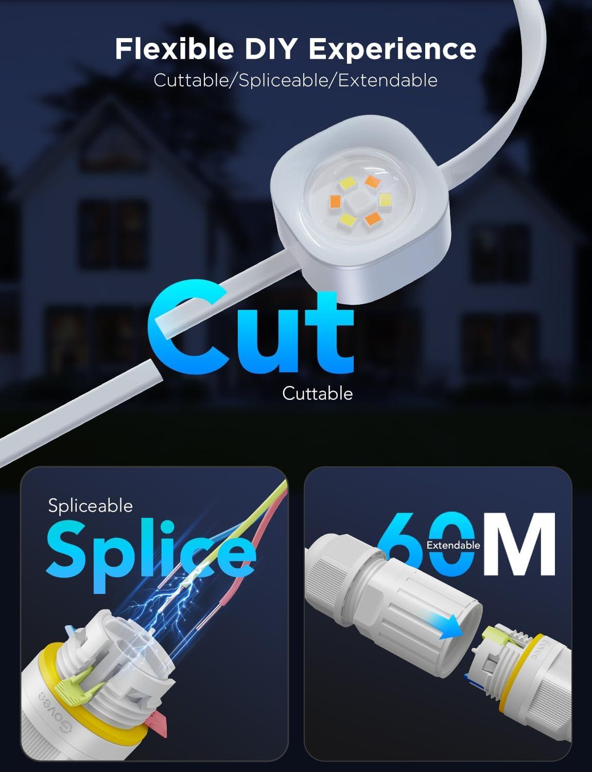imageGovee Permanent Outdoor Lights Pro 200ft with 120 RGBIC LED Lights for Daily and Accent Lighting 75 Scene Modes for Outdoor Decor IP67 Waterproof Works with Alexa Google Assistant Matter WhiteWhite