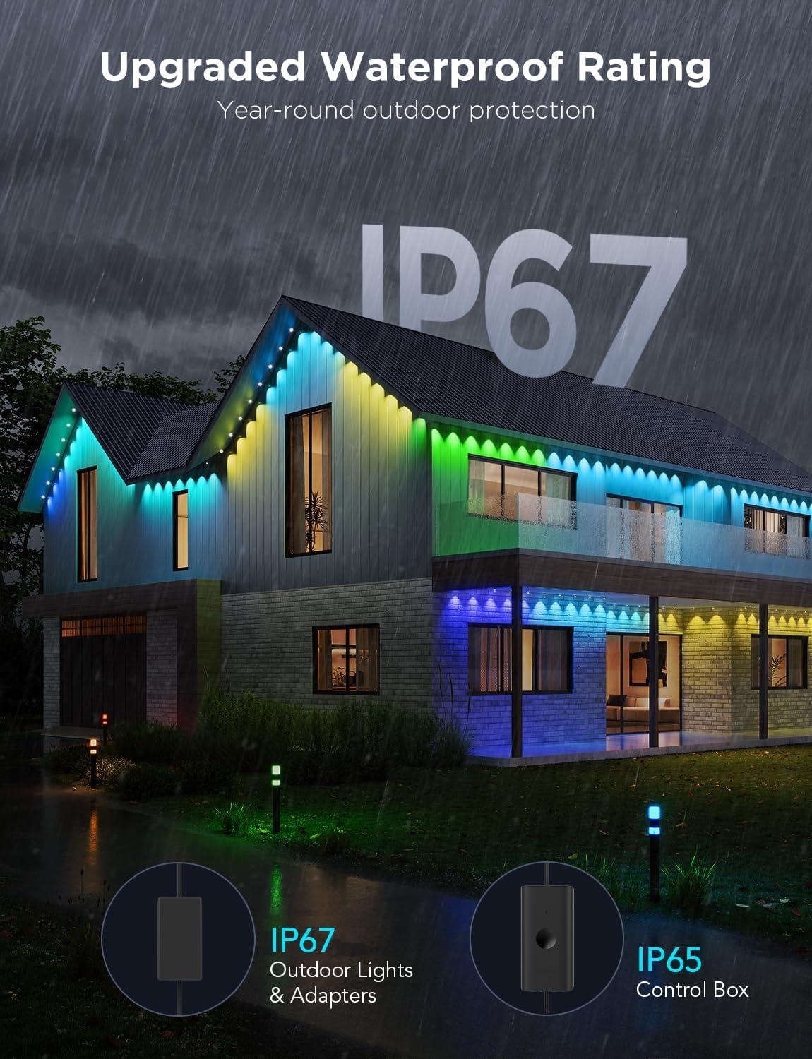 imageGovee Permanent Outdoor Lights Pro 200ft with 120 RGBIC LED Lights for Daily and Accent Lighting 75 Scene Modes for Outdoor Decor IP67 Waterproof Works with Alexa Google Assistant Matter WhiteBlack