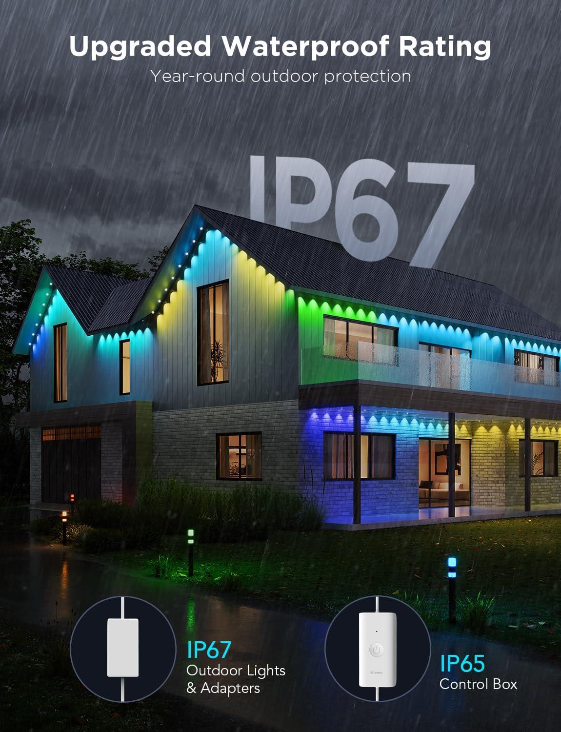 imageGovee Permanent Outdoor Lights Pro 200ft with 120 RGBIC LED Lights for Daily and Accent Lighting 75 Scene Modes for Outdoor Decor IP67 Waterproof Works with Alexa Google Assistant Matter WhiteWhite