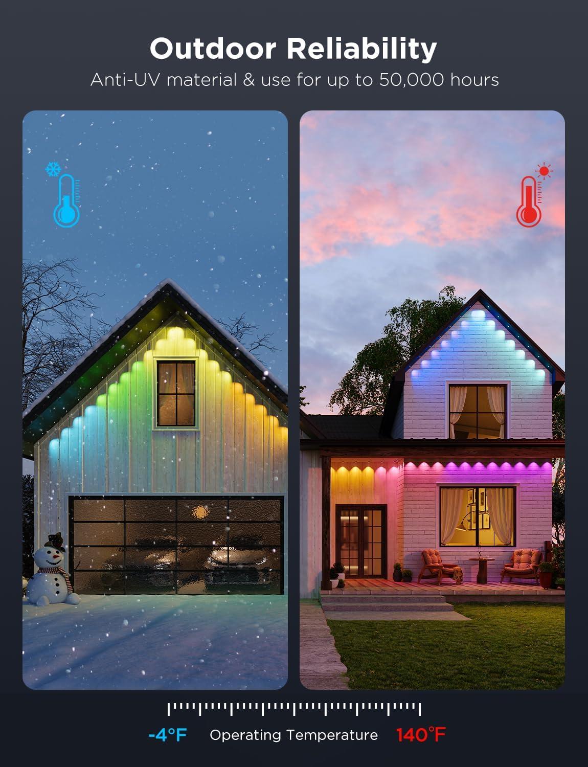imageGovee Permanent Outdoor Lights Pro 200ft with 120 RGBIC LED Lights for Daily and Accent Lighting 75 Scene Modes for Outdoor Decor IP67 Waterproof Works with Alexa Google Assistant Matter WhiteWhite