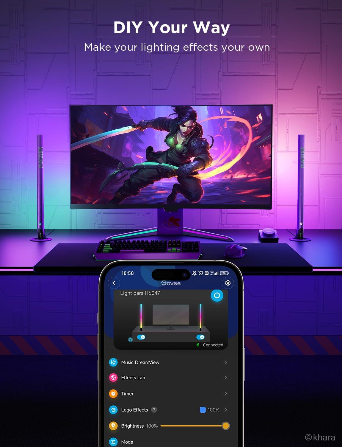 imageGovee RGBIC Gaming Light Bars H6047 with Smart Controller WiFi Smart LED Gaming Lights with Music Modes and 60 Scene Modes Built Works with Alexa ampamp Google Assistant Game Room Lights DecorPurple