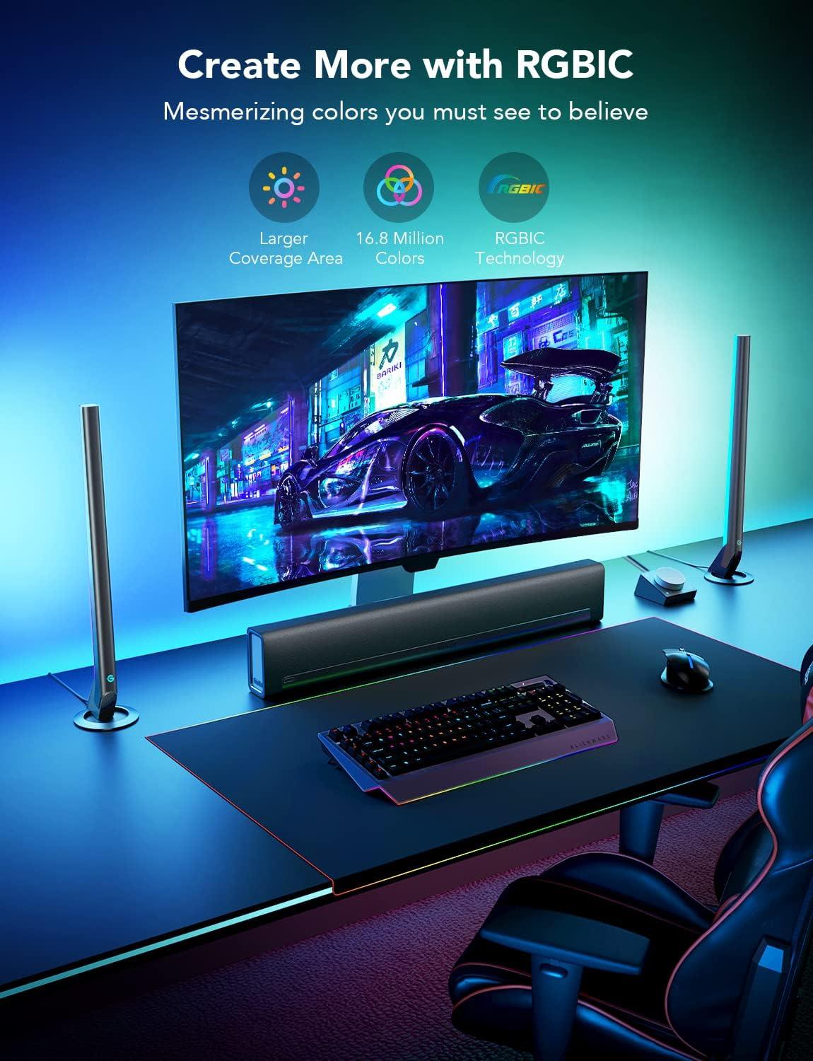 imageGovee RGBIC Gaming Light Bars H6047 with Smart Controller WiFi Smart LED Gaming Lights with Music Modes and 60 Scene Modes Built Works with Alexa ampamp Google Assistant Game Room Lights DecorDark Grey