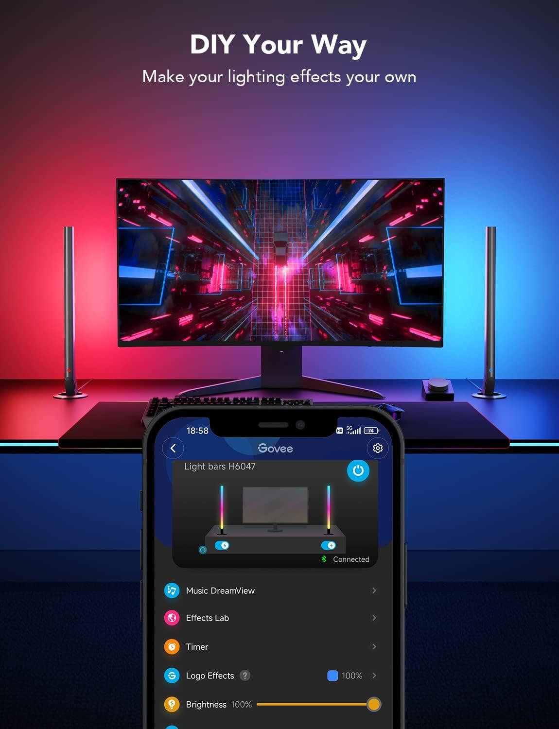 imageGovee RGBIC Gaming Light Bars H6047 with Smart Controller WiFi Smart LED Gaming Lights with Music Modes and 60 Scene Modes Built Works with Alexa ampamp Google Assistant Game Room Lights DecorDark Grey