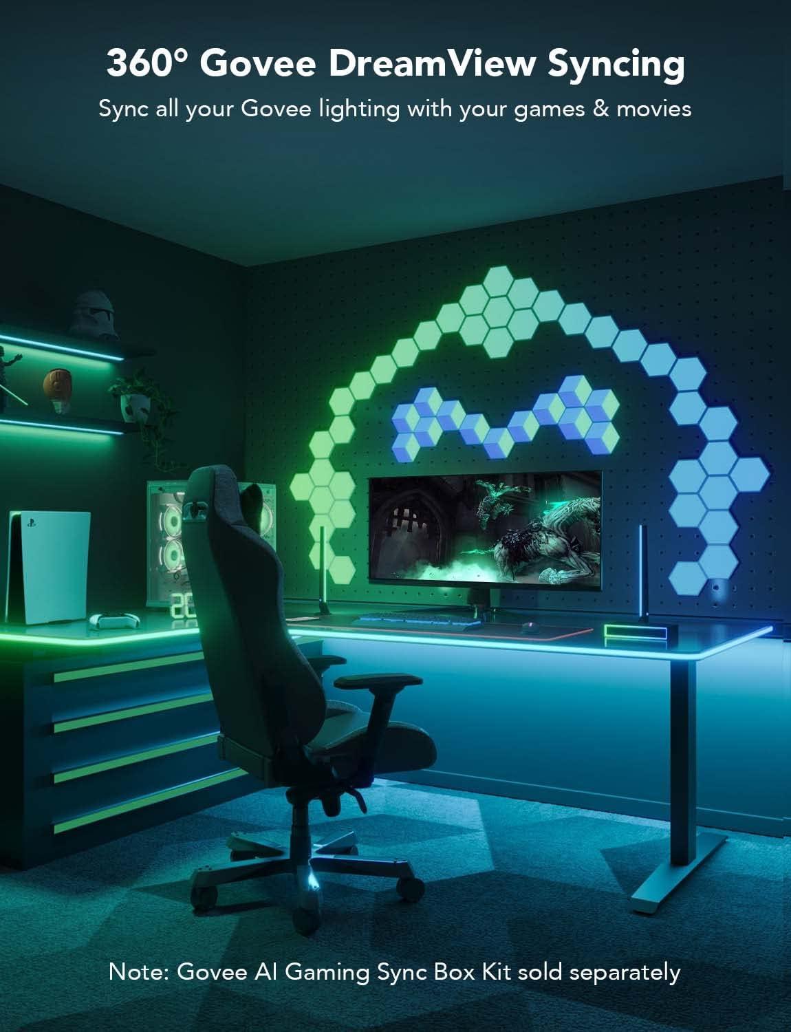 imageGovee RGBIC Gaming Lights 10ft Neon Rope Lights Soft Lighting for Gaming Desks LED Strip Lights Syncing with Razer Chroma Support Cutting Smart App Control Music Sync Adapter Only 24G WiFi164ft