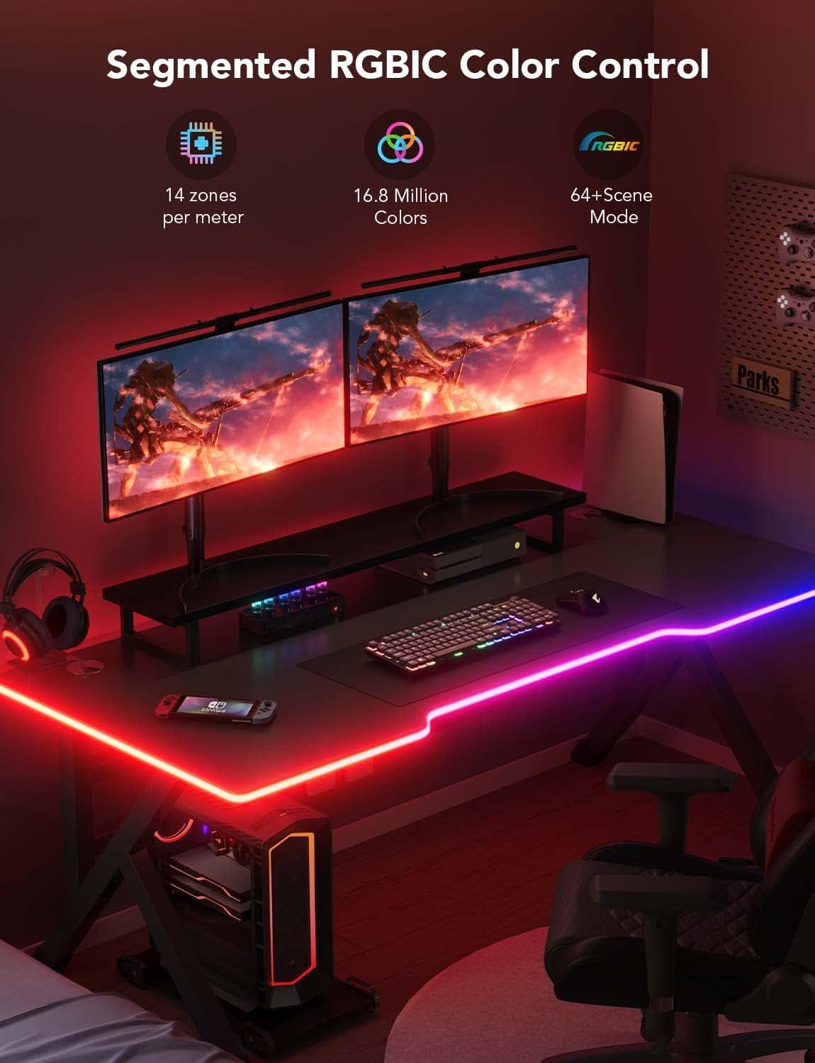 imageGovee RGBIC Gaming Lights 10ft Neon Rope Lights Soft Lighting for Gaming Desks LED Strip Lights Syncing with Razer Chroma Support Cutting Smart App Control Music Sync Adapter Only 24G WiFi10ft