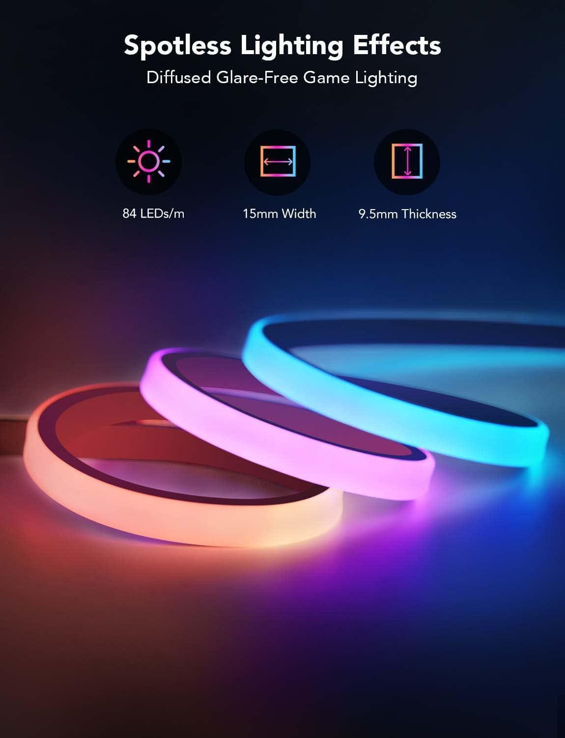 imageGovee RGBIC Gaming Lights 10ft Neon Rope Lights Soft Lighting for Gaming Desks LED Strip Lights Syncing with Razer Chroma Support Cutting Smart App Control Music Sync Adapter Only 24G WiFi10ft