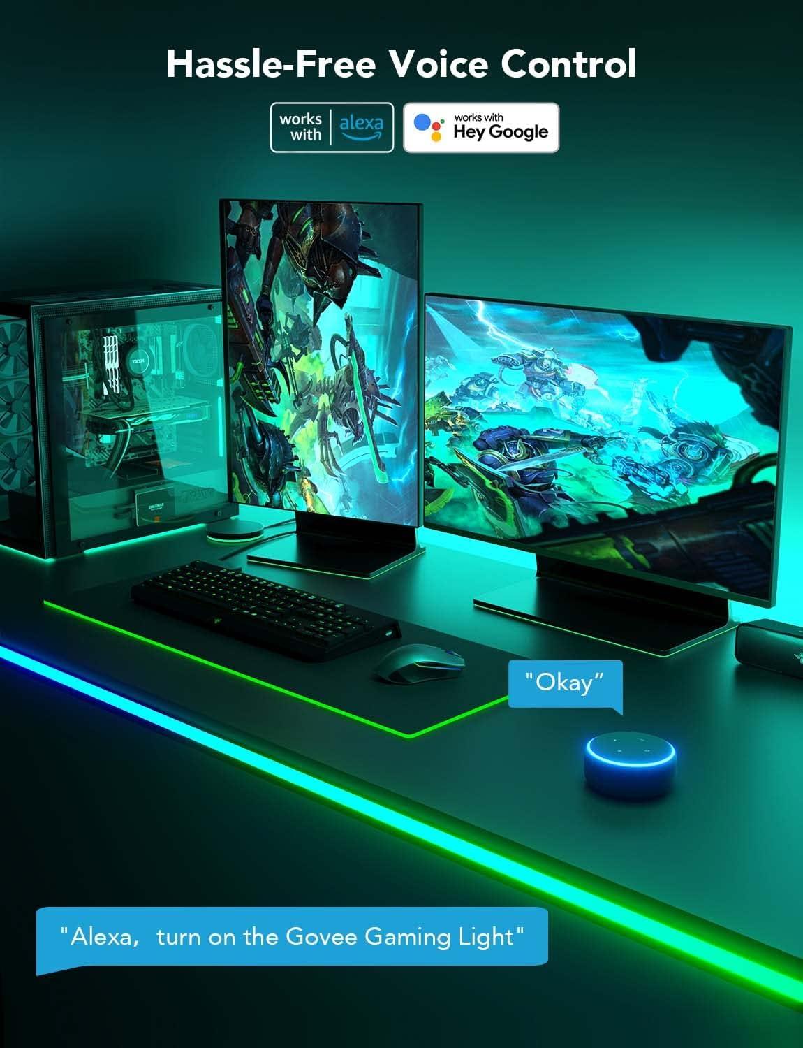 imageGovee RGBIC Gaming Lights 10ft Neon Rope Lights Soft Lighting for Gaming Desks LED Strip Lights Syncing with Razer Chroma Support Cutting Smart App Control Music Sync Adapter Only 24G WiFi164ft