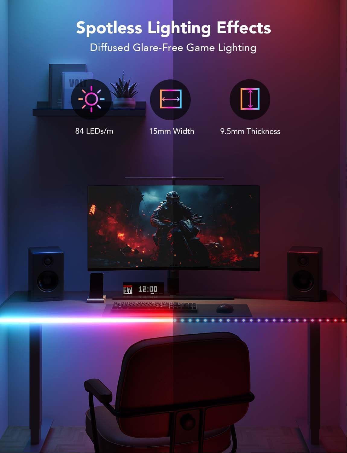 imageGovee RGBIC Gaming Lights 10ft Neon Rope Lights Soft Lighting for Gaming Desks LED Strip Lights Syncing with Razer Chroma Support Cutting Smart App Control Music Sync Adapter Only 24G WiFi164ft