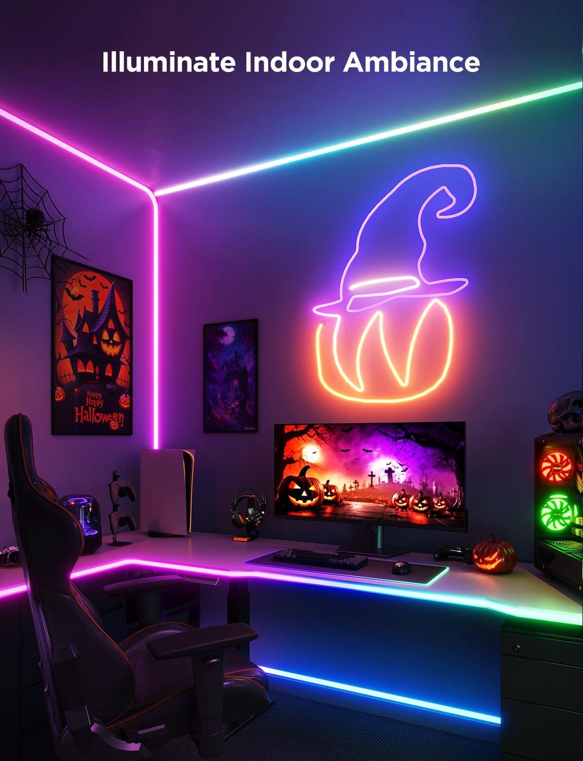 imageGovee RGBIC Gaming Lights 10ft Neon Rope Lights Soft Lighting for Gaming Desks LED Strip Lights Syncing with Razer Chroma Support Cutting Smart App Control Music Sync Adapter Only 24G WiFi164ft