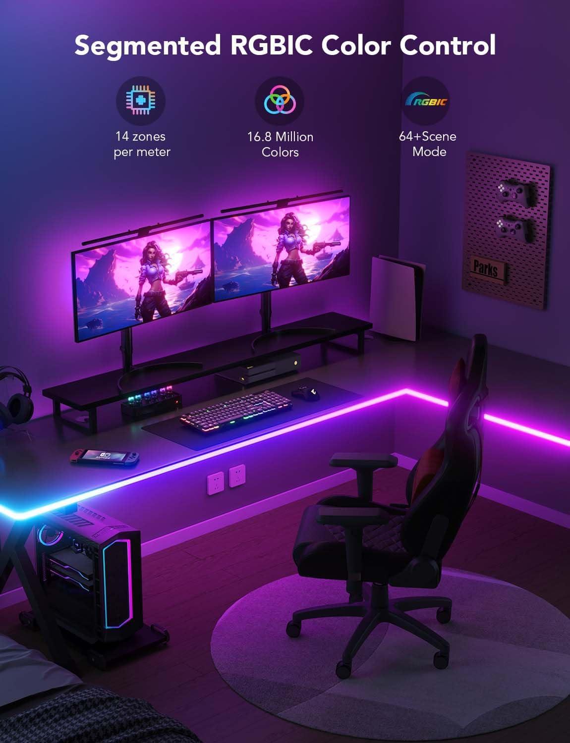 imageGovee RGBIC Gaming Lights 10ft Neon Rope Lights Soft Lighting for Gaming Desks LED Strip Lights Syncing with Razer Chroma Support Cutting Smart App Control Music Sync Adapter Only 24G WiFi164ft