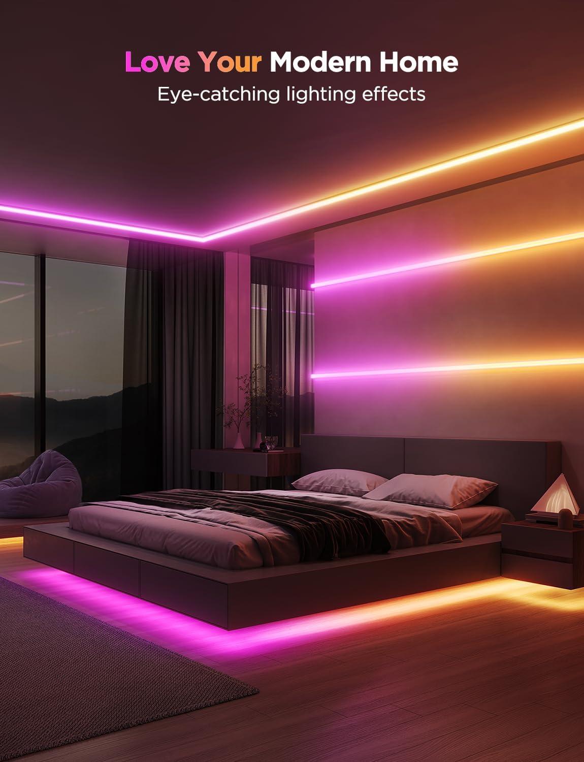 imageGovee RGBIC LED Strip Lights 164ft with Covers Smart LED Lights for Bedroom Work with Alexa and Google Assistant LED Diffuser Channel with Srtip Lights Skirting Lines Studio Cabinet328ft
