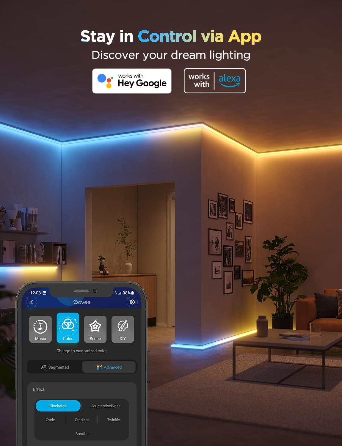 imageGovee RGBIC LED Strip Lights 164ft with Covers Smart LED Lights for Bedroom Work with Alexa and Google Assistant LED Diffuser Channel with Srtip Lights Skirting Lines Studio Cabinet328ft
