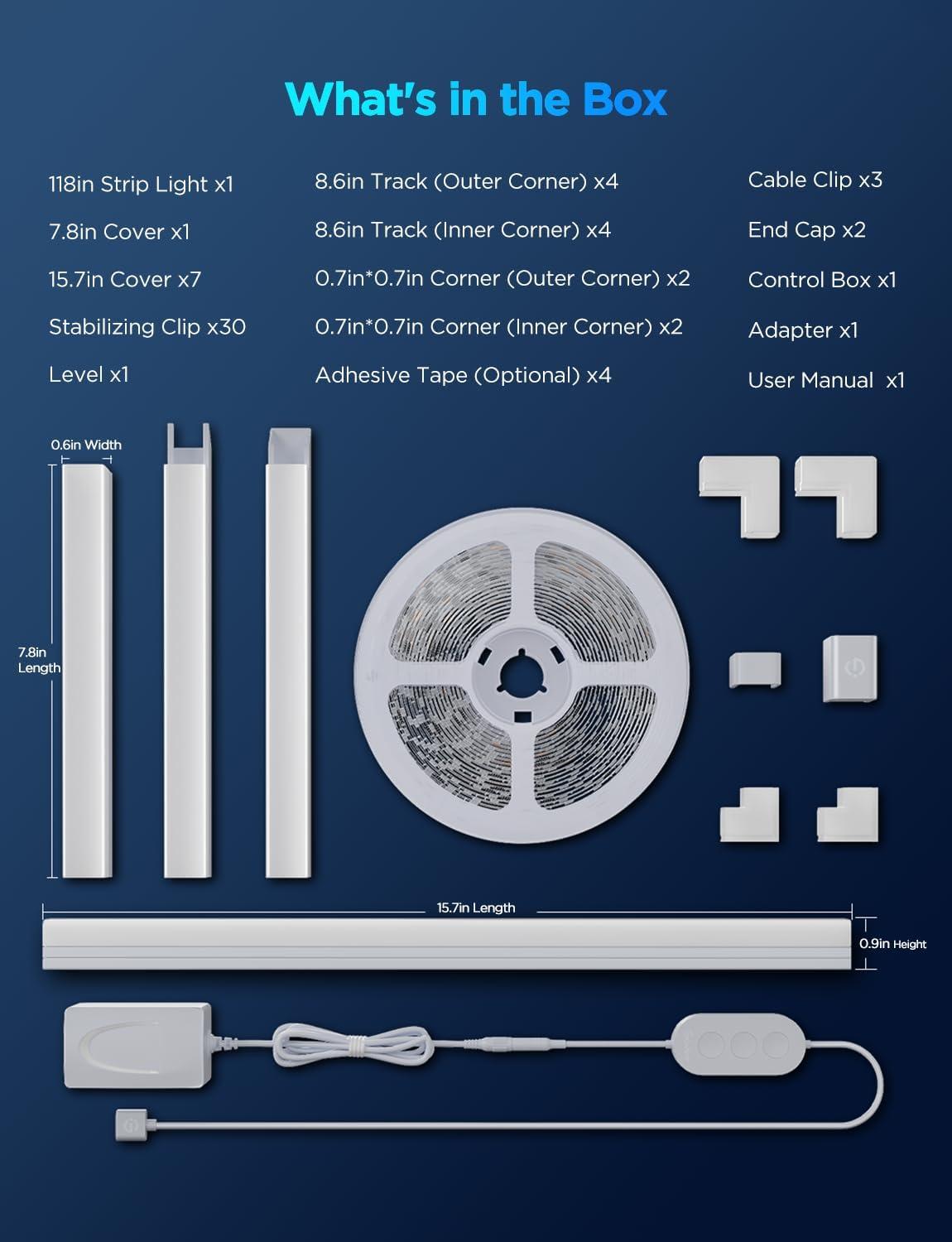 imageGovee RGBIC LED Strip Lights 164ft with Covers Smart LED Lights for Bedroom Work with Alexa and Google Assistant LED Diffuser Channel with Srtip Lights Skirting Lines Studio Cabinet98ft