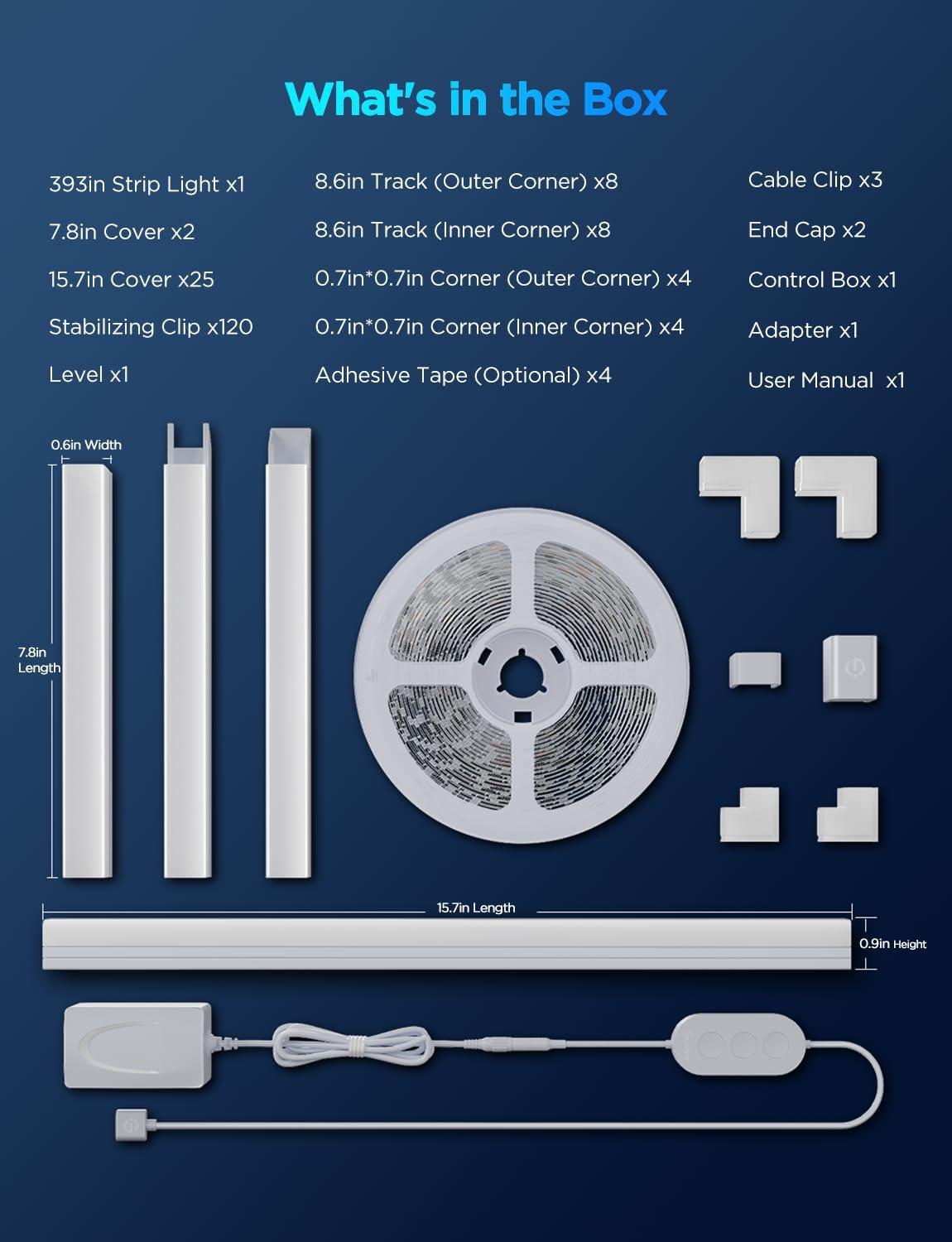 imageGovee RGBIC LED Strip Lights 164ft with Covers Smart LED Lights for Bedroom Work with Alexa and Google Assistant LED Diffuser Channel with Srtip Lights Skirting Lines Studio Cabinet328ft