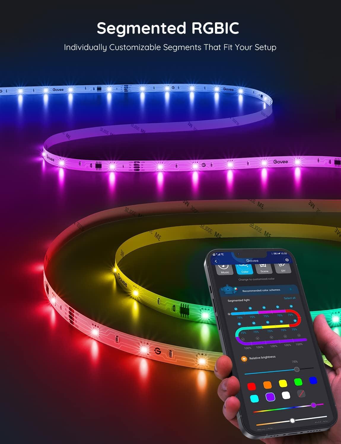 imageGovee RGBIC LED Strip Lights Smart LED Lights for Bedroom Bluetooth LED Lights APP Control DIY Multiple Colors on One Line Color Changing LED Strip Lighting Music Sync Home Decor 164ft100ft