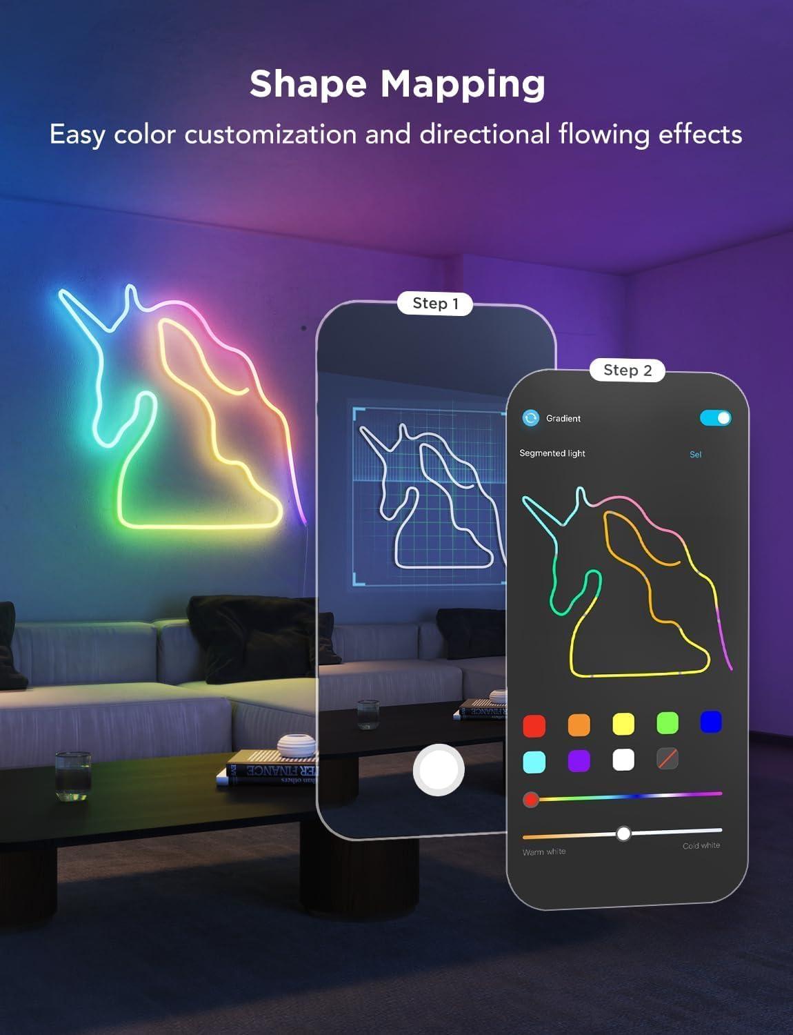 imageGovee RGBIC Neon Lights LED Smart Neon Rope Light 2 Works with Matter Alexa Google Assistant Custom DIY Neon Strip Lights for Bedroom and Holiday Decor Softer Material 328ft WhiteWhite