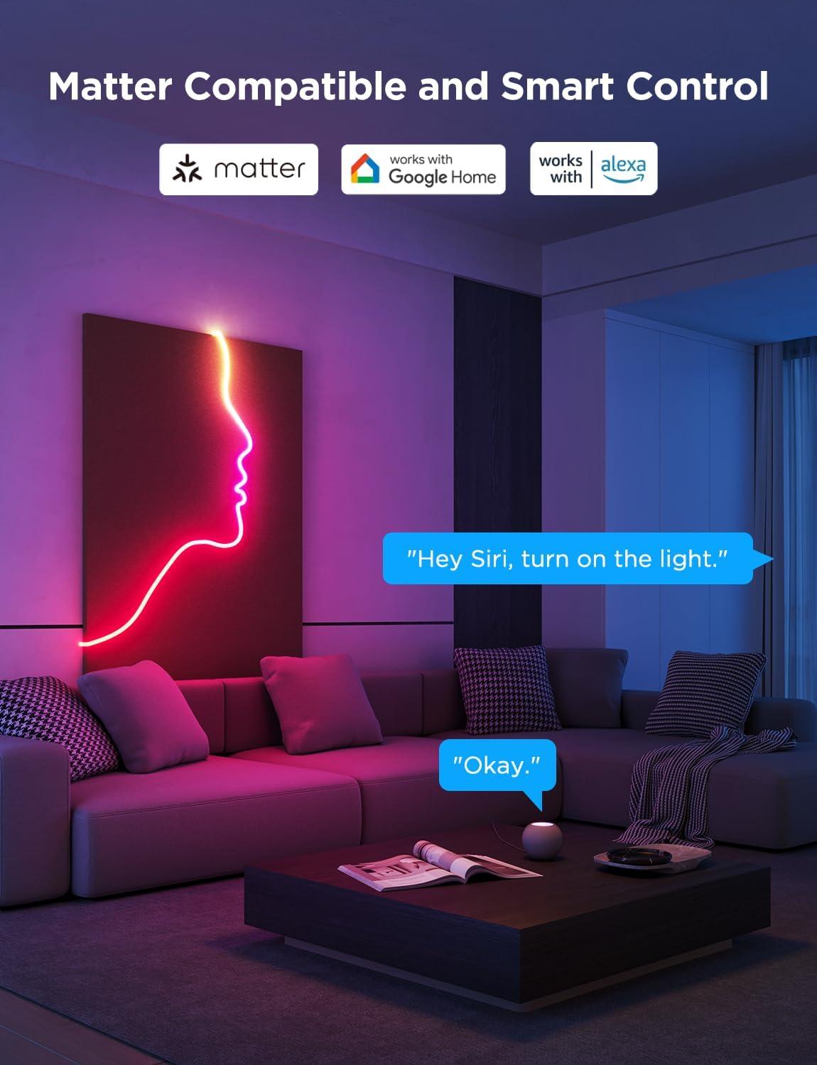 imageGovee RGBIC Neon Lights LED Smart Neon Rope Light 2 Works with Matter Alexa Google Assistant Custom DIY Neon Strip Lights for Bedroom and Holiday Decor Softer Material 328ft WhiteWhite