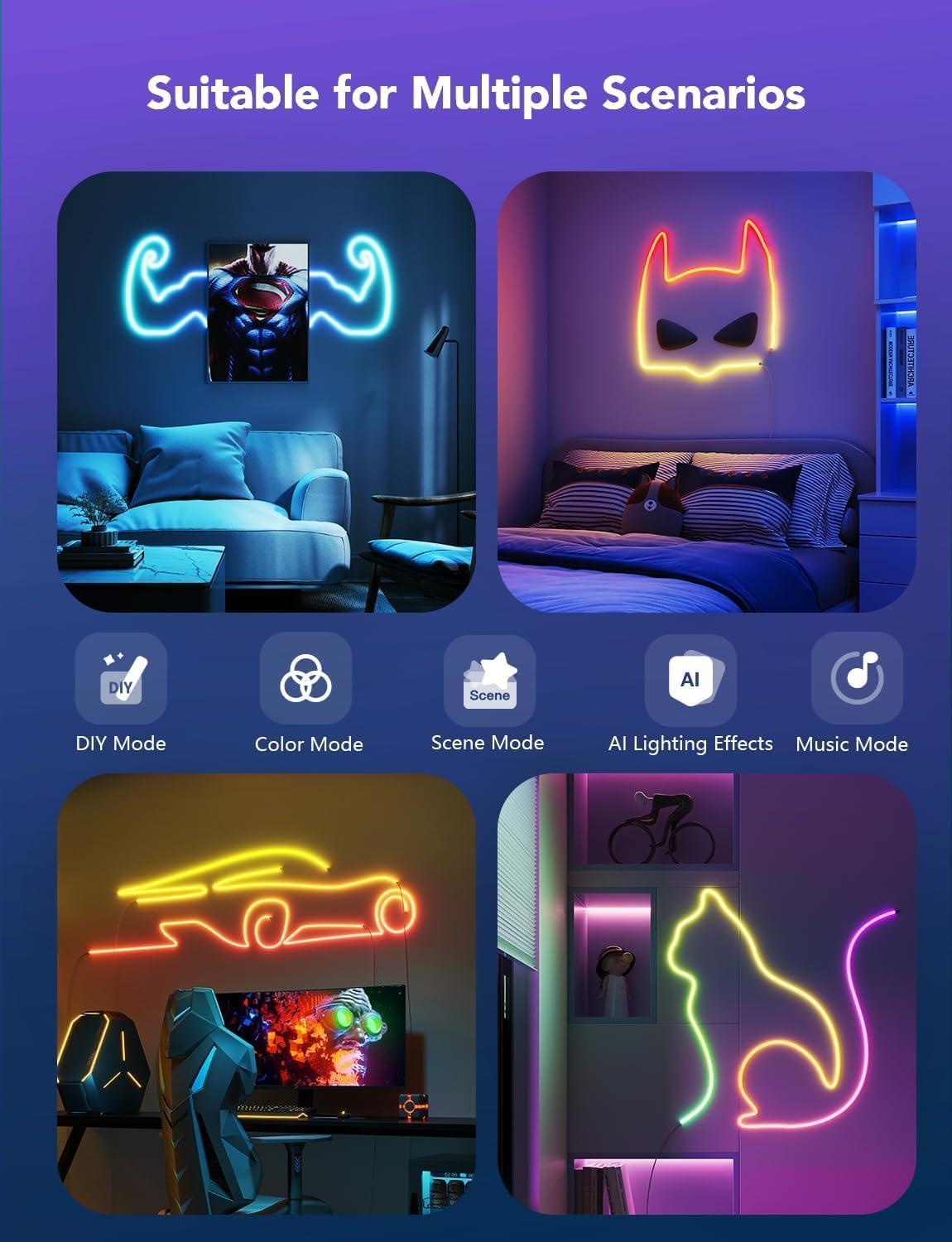 imageGovee RGBIC Neon Lights LED Smart Neon Rope Light 2 Works with Matter Alexa Google Assistant Custom DIY Neon Strip Lights for Bedroom and Holiday Decor Softer Material 328ft WhiteWhite