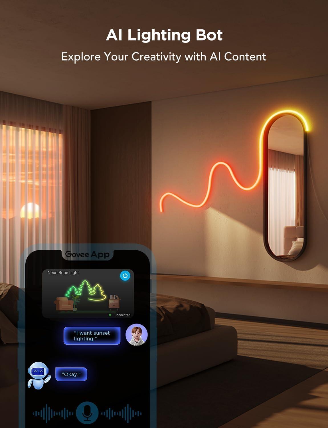 imageGovee RGBIC Neon Lights LED Smart Neon Rope Light 2 Works with Matter Alexa Google Assistant Custom DIY Neon Strip Lights for Bedroom and Holiday Decor Softer Material 328ft WhiteWhite
