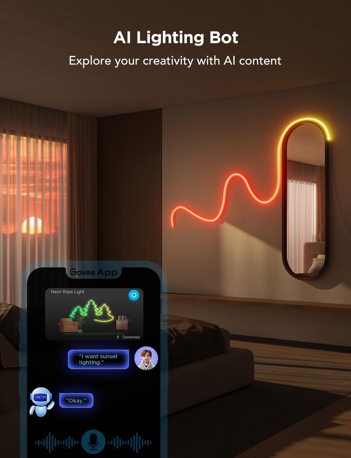 imageGovee RGBIC Neon Lights LED Smart Neon Rope Light 2 Works with Matter Alexa Google Assistant Custom DIY Neon Strip Lights for Bedroom and Holiday Decor Softer Material 328ft WhiteWhite