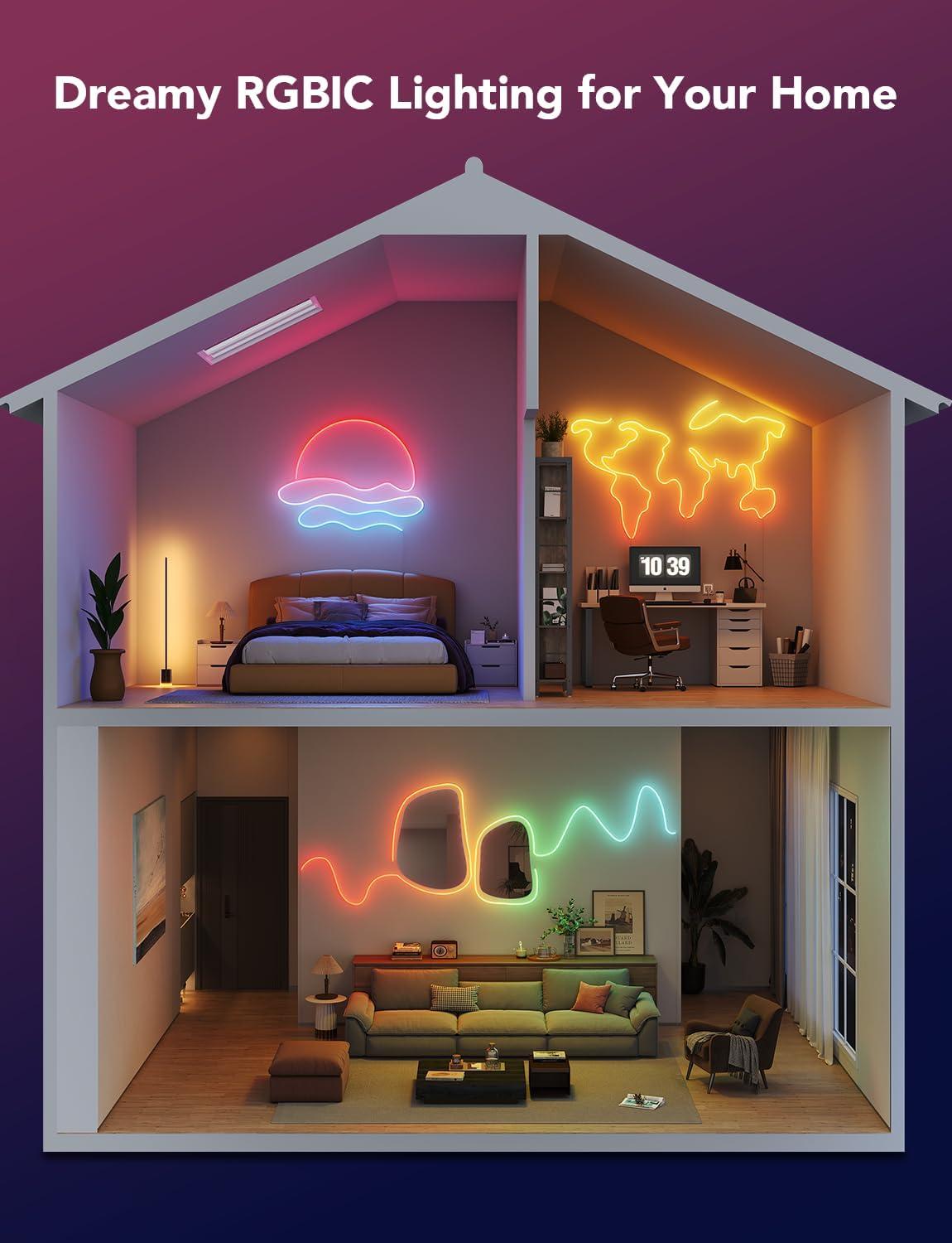 imageGovee RGBIC Neon Lights LED Smart Neon Rope Light 2 Works with Matter Alexa Google Assistant Custom DIY Neon Strip Lights for Bedroom and Holiday Decor Softer Material 328ft WhiteWhite