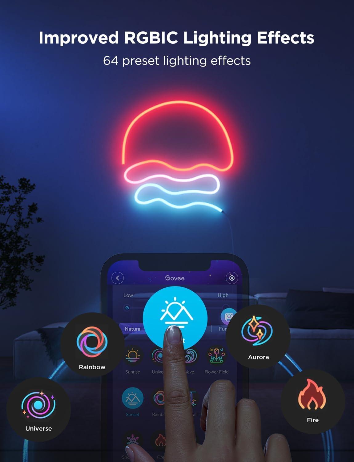 imageGovee RGBIC Neon Lights LED Smart Neon Rope Light 2 Works with Matter Alexa Google Assistant Custom DIY Neon Strip Lights for Bedroom and Holiday Decor Softer Material 328ft WhiteWhite