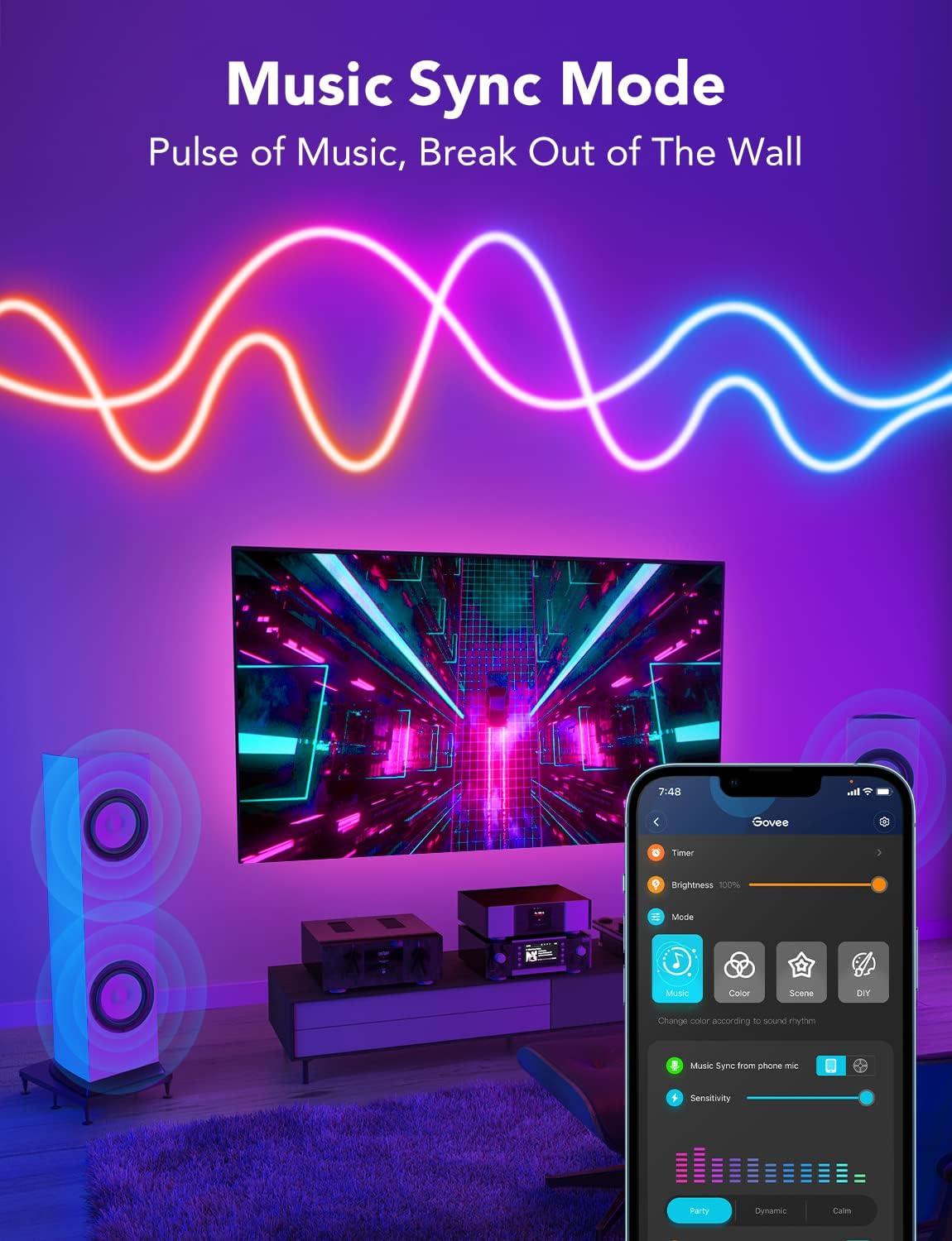 imageGovee RGBIC Neon Rope Light 164ft LED Strip Lights Music Sync DIY Design Works with Alexa Google Assistant Neon Lights for Gaming Room Living Bedroom Wall Decor Not Support 5G WiFi