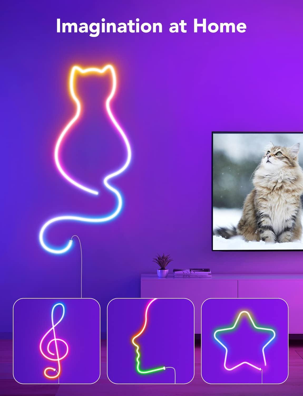 imageGovee RGBIC Neon Rope Light 164ft LED Strip Lights Music Sync DIY Design Works with Alexa Google Assistant Neon Lights for Gaming Room Living Bedroom Wall Decor Not Support 5G WiFi