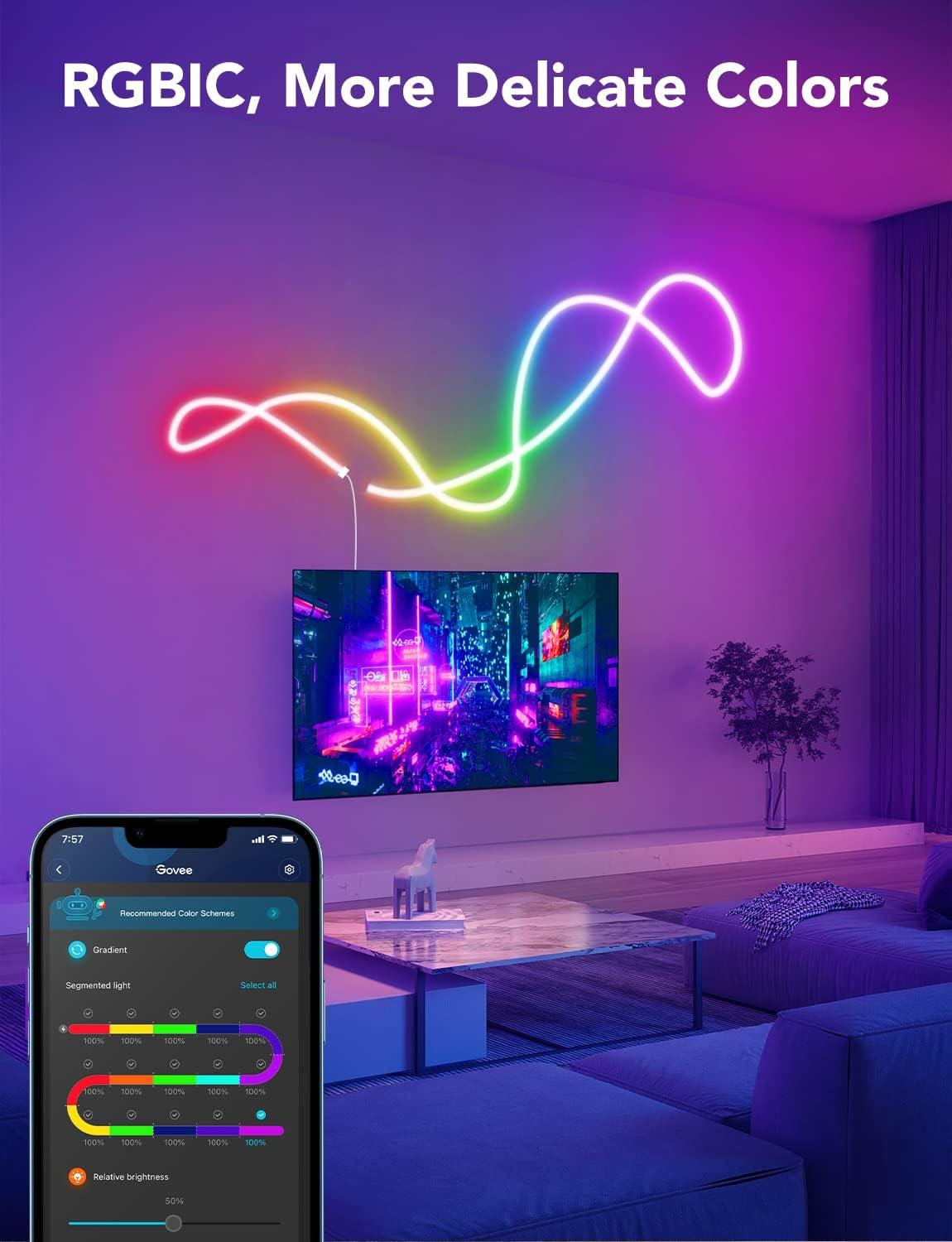 imageGovee RGBIC Neon Rope Light 164ft LED Strip Lights Music Sync DIY Design Works with Alexa Google Assistant Neon Lights for Gaming Room Living Bedroom Wall Decor Not Support 5G WiFi