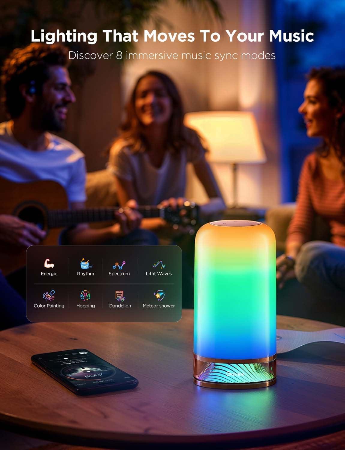 imageGovee RGBIC Smart Table Lamp 2 Touch Bedside Small Table Lamp Work with Matter Alexa LED Desk Lamp with 64 Scene Modes Color Changing Lamp for Bedroom Living Room Dimmable Night LightCorded