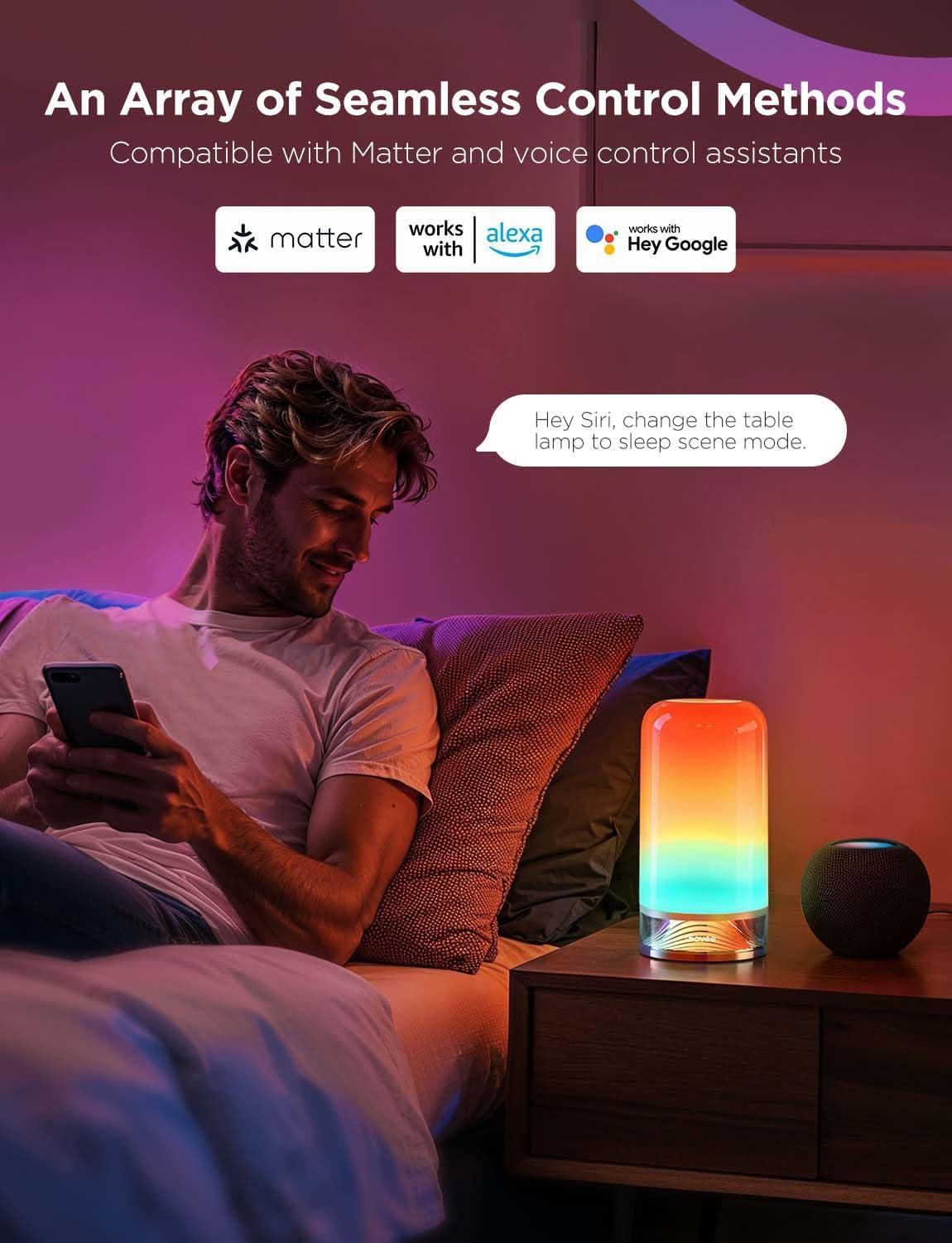 imageGovee RGBIC Smart Table Lamp 2 Touch Bedside Small Table Lamp Work with Matter Alexa LED Desk Lamp with 64 Scene Modes Color Changing Lamp for Bedroom Living Room Dimmable Night LightCorded
