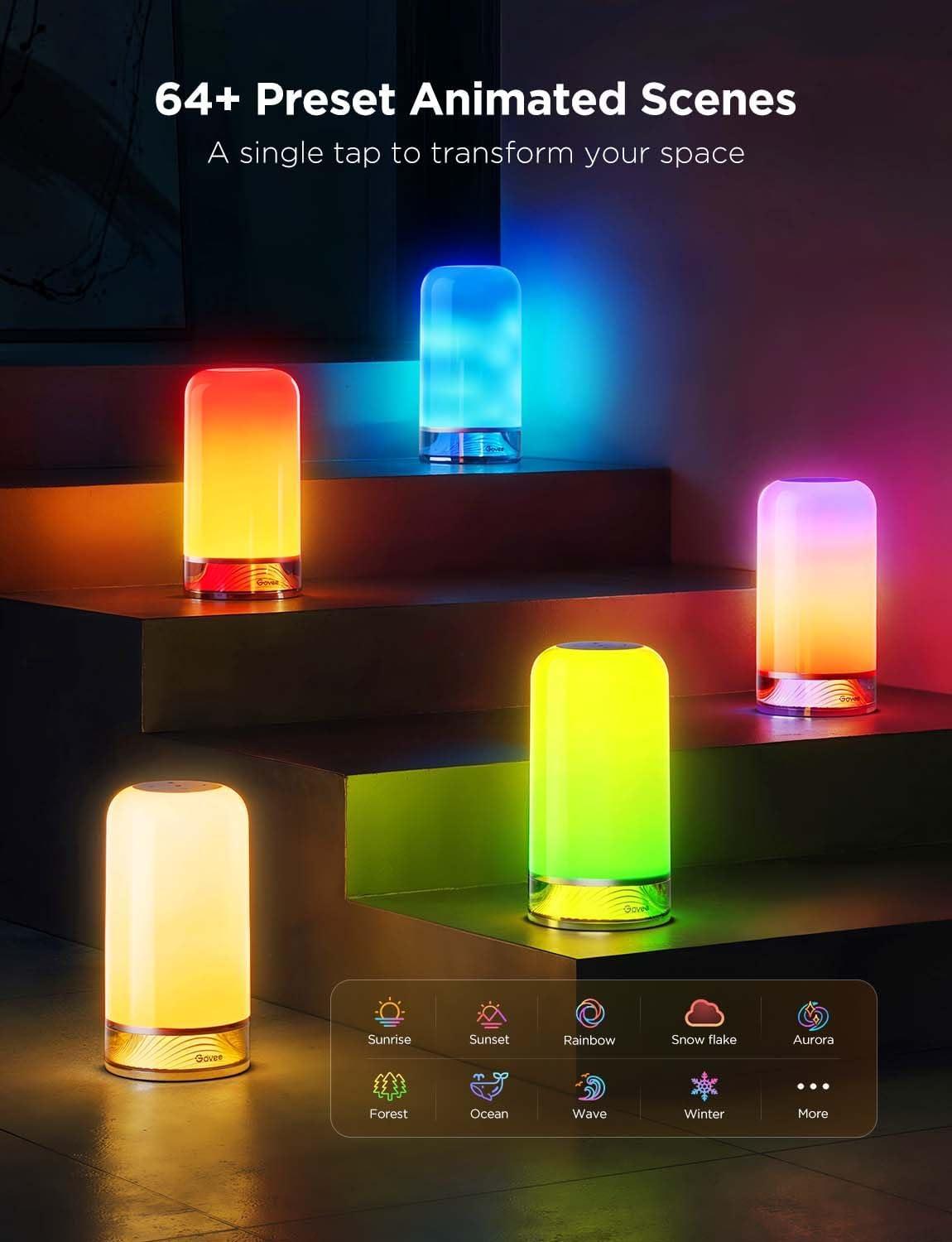 imageGovee RGBIC Smart Table Lamp 2 Touch Bedside Small Table Lamp Work with Matter Alexa LED Desk Lamp with 64 Scene Modes Color Changing Lamp for Bedroom Living Room Dimmable Night LightCorded