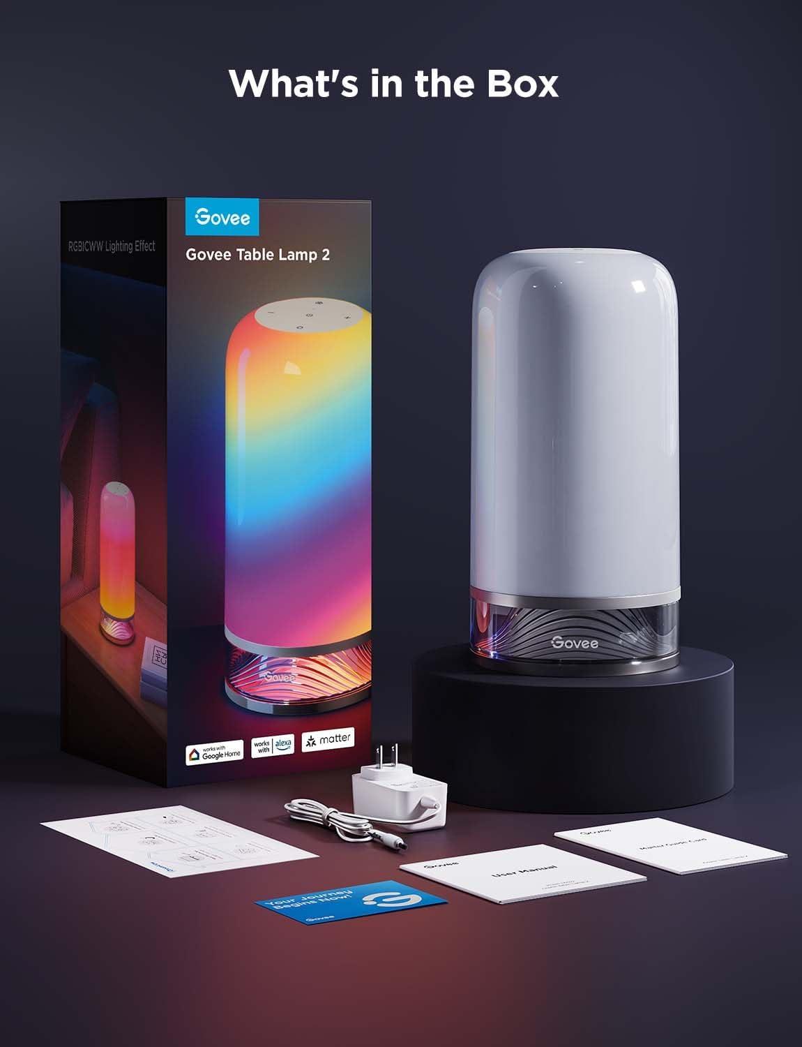 imageGovee RGBIC Smart Table Lamp 2 Touch Bedside Small Table Lamp Work with Matter Alexa LED Desk Lamp with 64 Scene Modes Color Changing Lamp for Bedroom Living Room Dimmable Night LightCorded