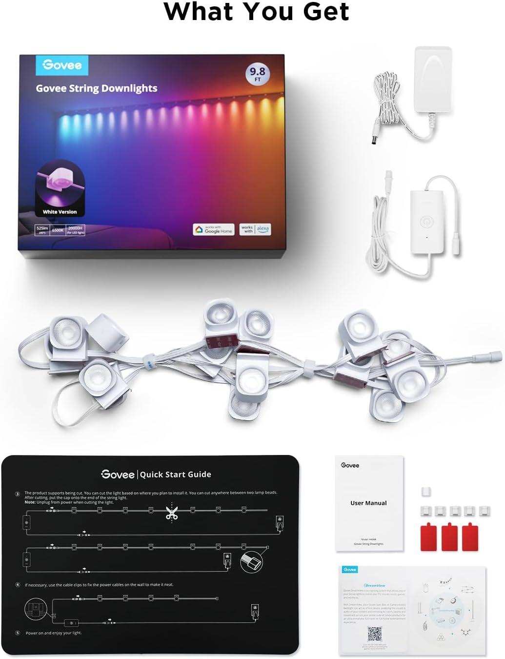 imageGovee RGBIC String Downlights Smart LED String Lights Works with Alexa Color Changing Indoor Wall Light Fixture for Party Music Sync 98ft with 15 LEDs WhiteWhite
