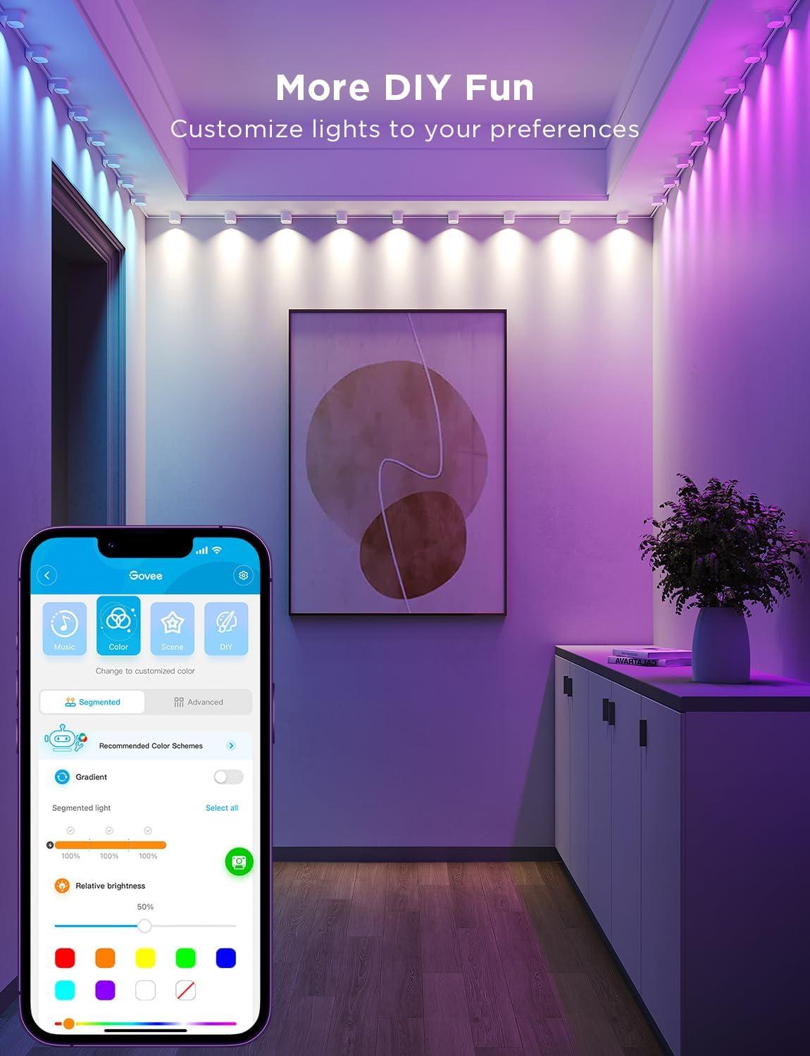 imageGovee RGBIC String Downlights Smart LED String Lights Works with Alexa Color Changing Indoor Wall Light Fixture for Party Music Sync 98ft with 15 LEDs WhiteWhite