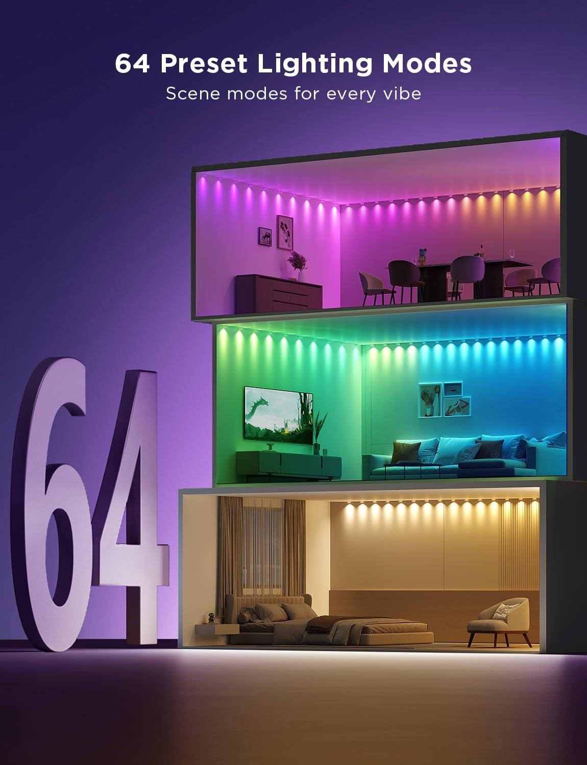 imageGovee RGBIC String Downlights Smart LED String Lights Works with Alexa Color Changing Indoor Wall Light Fixture for Party Music Sync 98ft with 15 LEDs WhiteWhite