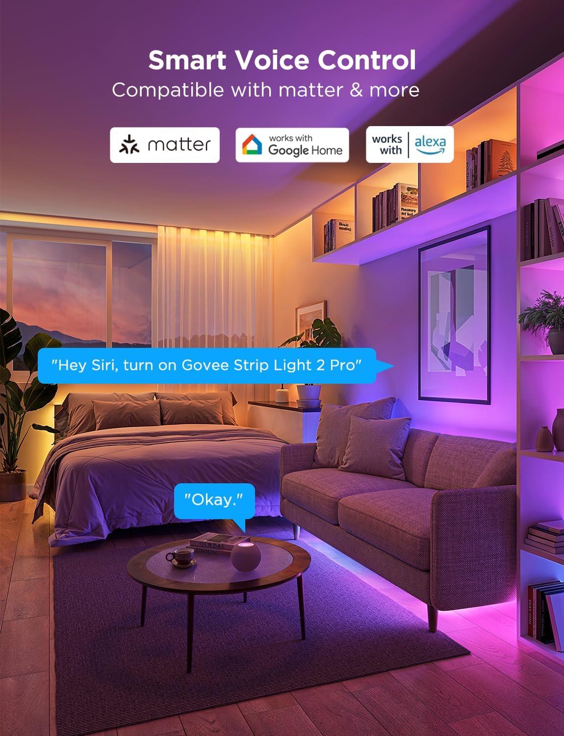 imageGovee RGBIC Strip Light 2 Pro with Matter 164ft Smart LED Strip Lights Work with Alexa and Google Assistant DIY Color Changing Light Strip LED Lights for Bedroom Cabinet Party Home Decor328ft