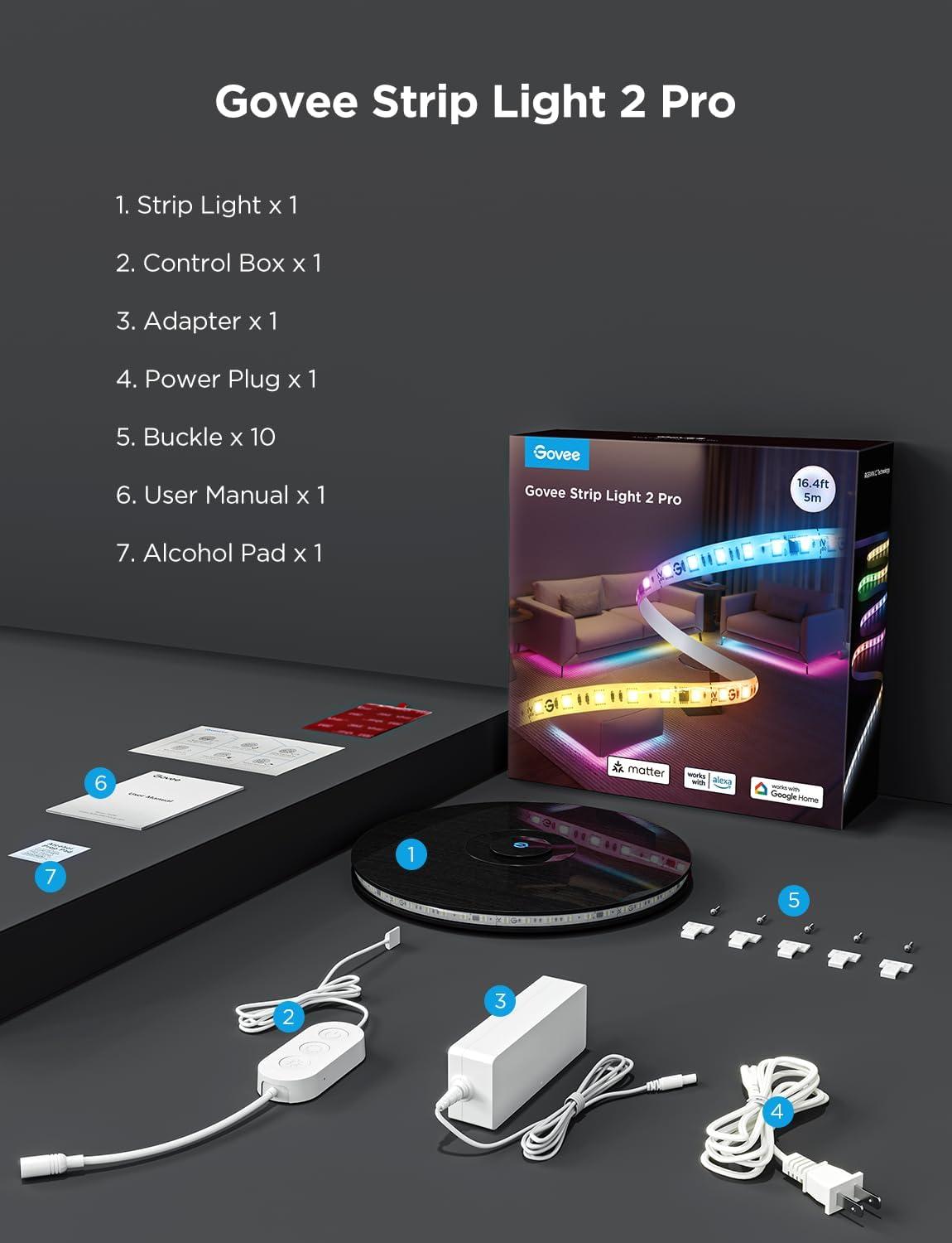 imageGovee RGBIC Strip Light 2 Pro with Matter 164ft Smart LED Strip Lights Work with Alexa and Google Assistant DIY Color Changing Light Strip LED Lights for Bedroom Cabinet Party Home Decor164ft