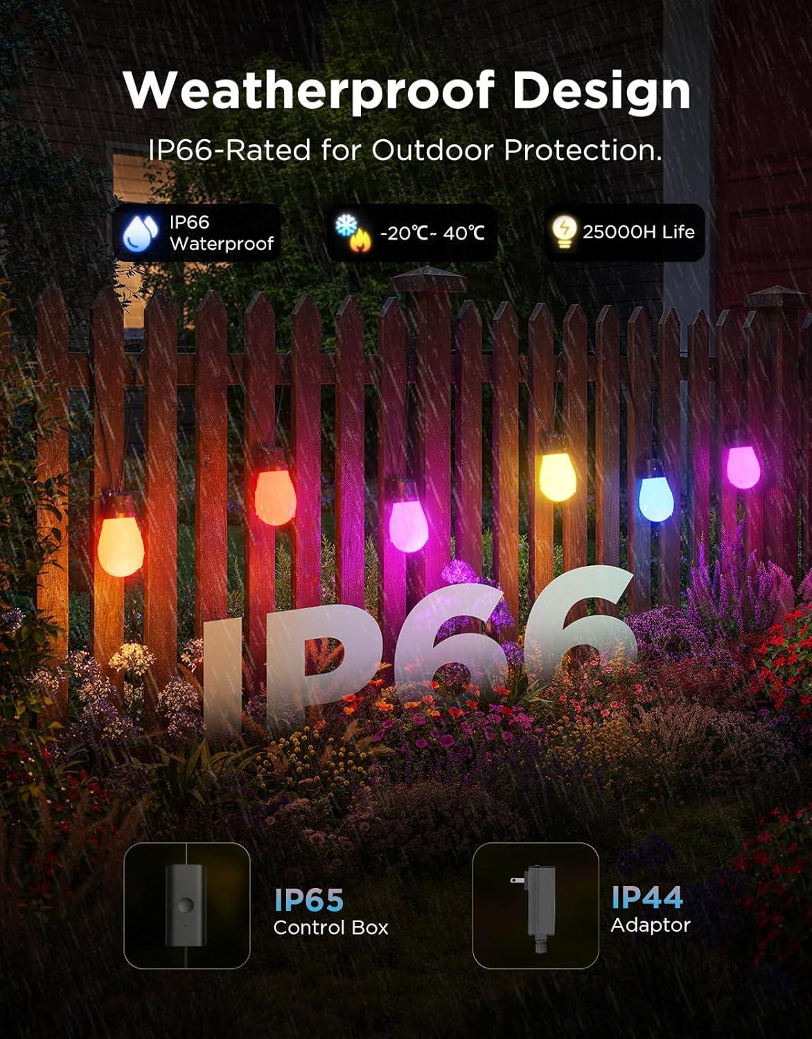 imageGovee S14 Bulb Outdoor String Lights 2 96ft Smart RGBIC Warm White Patio Lights with 30 LED Bulbs 111 Scene Modes for Outdoor Decor Works with Alexa Google Matter APP Control IP66 Waterproof48ft